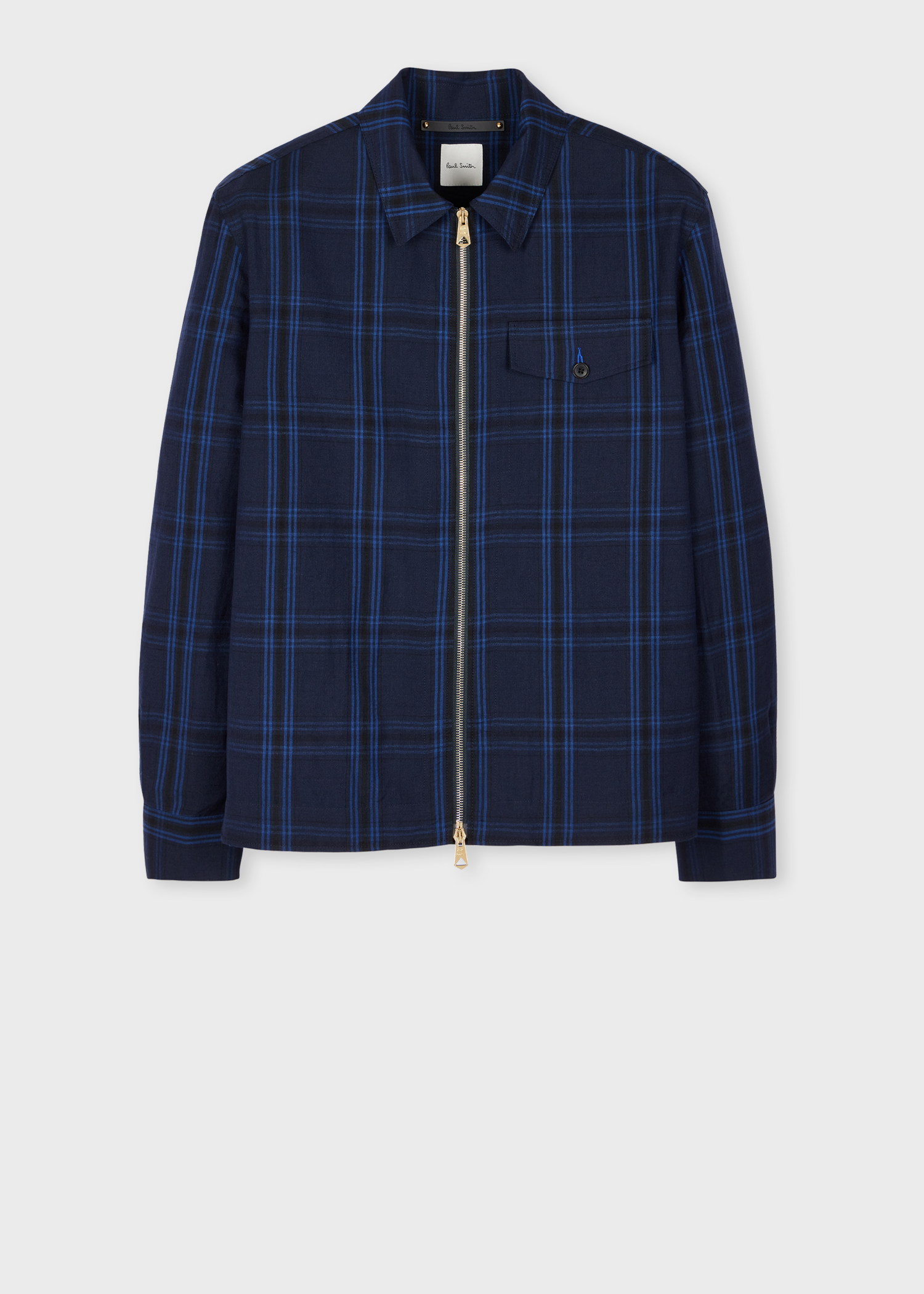 Men's Navy Check Wool-Linen Zip Jacket