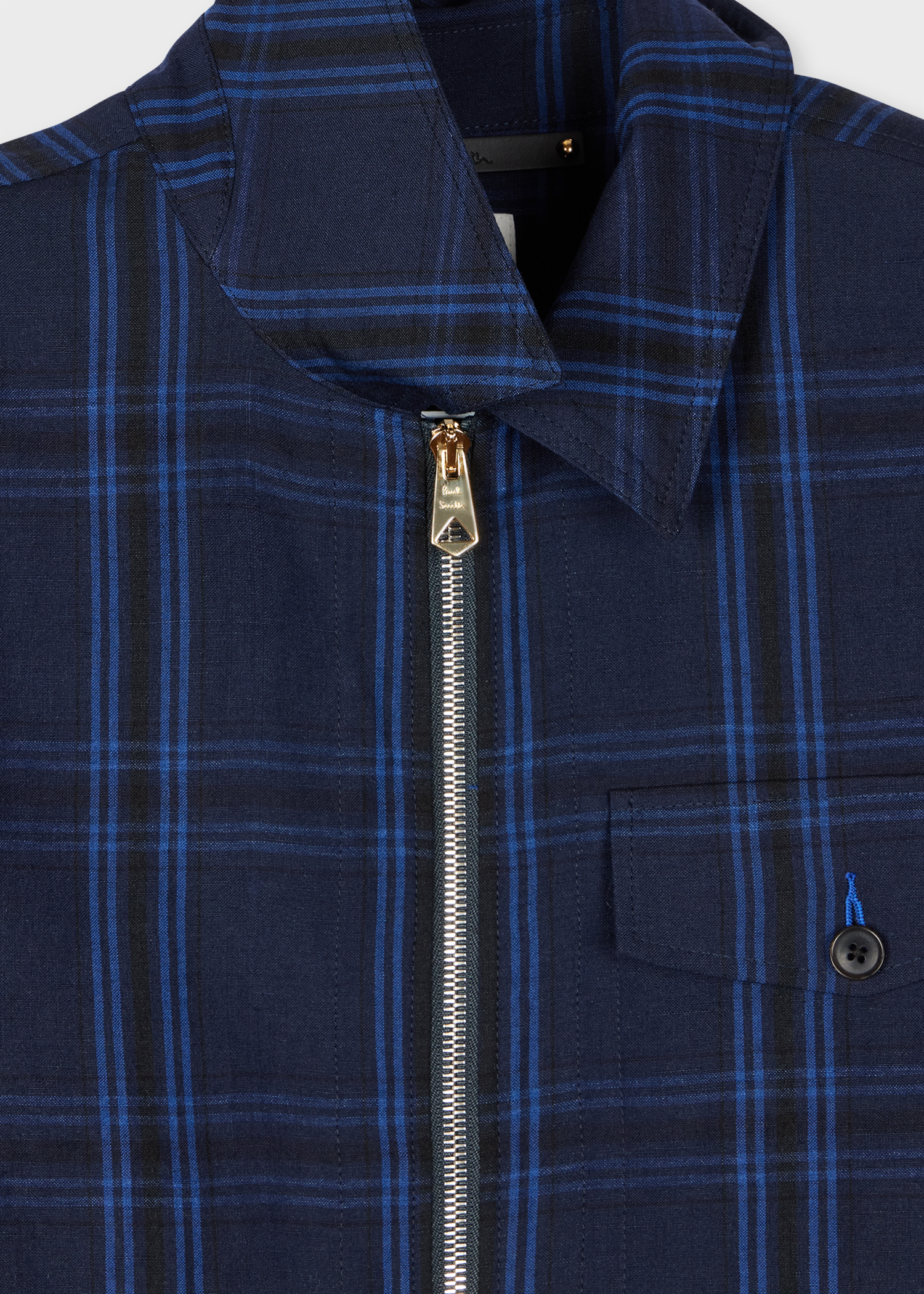 Men's Navy Check Wool-Linen Zip Jacket