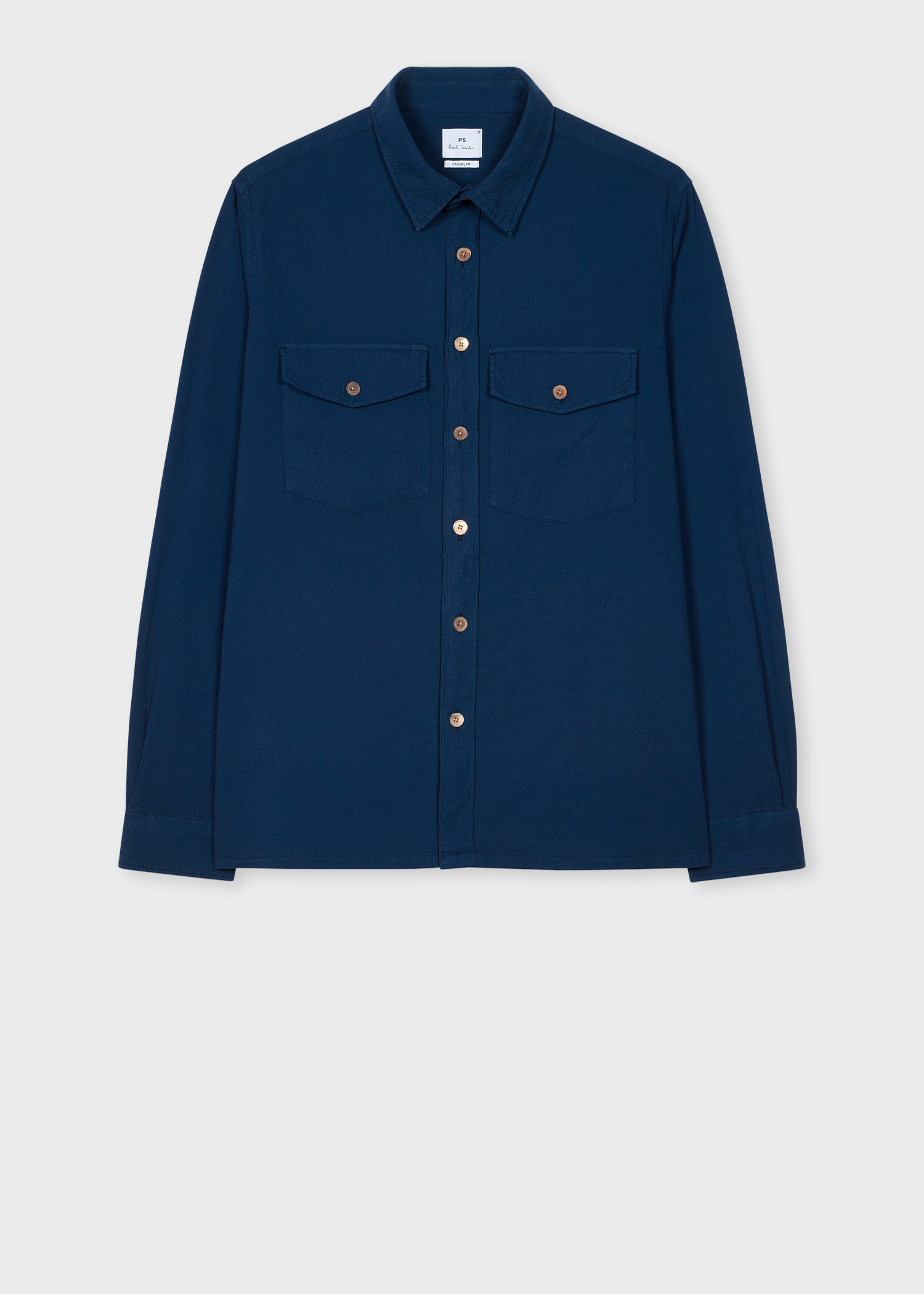 Men's Navy Stretch-Cotton Seersucker Shirt