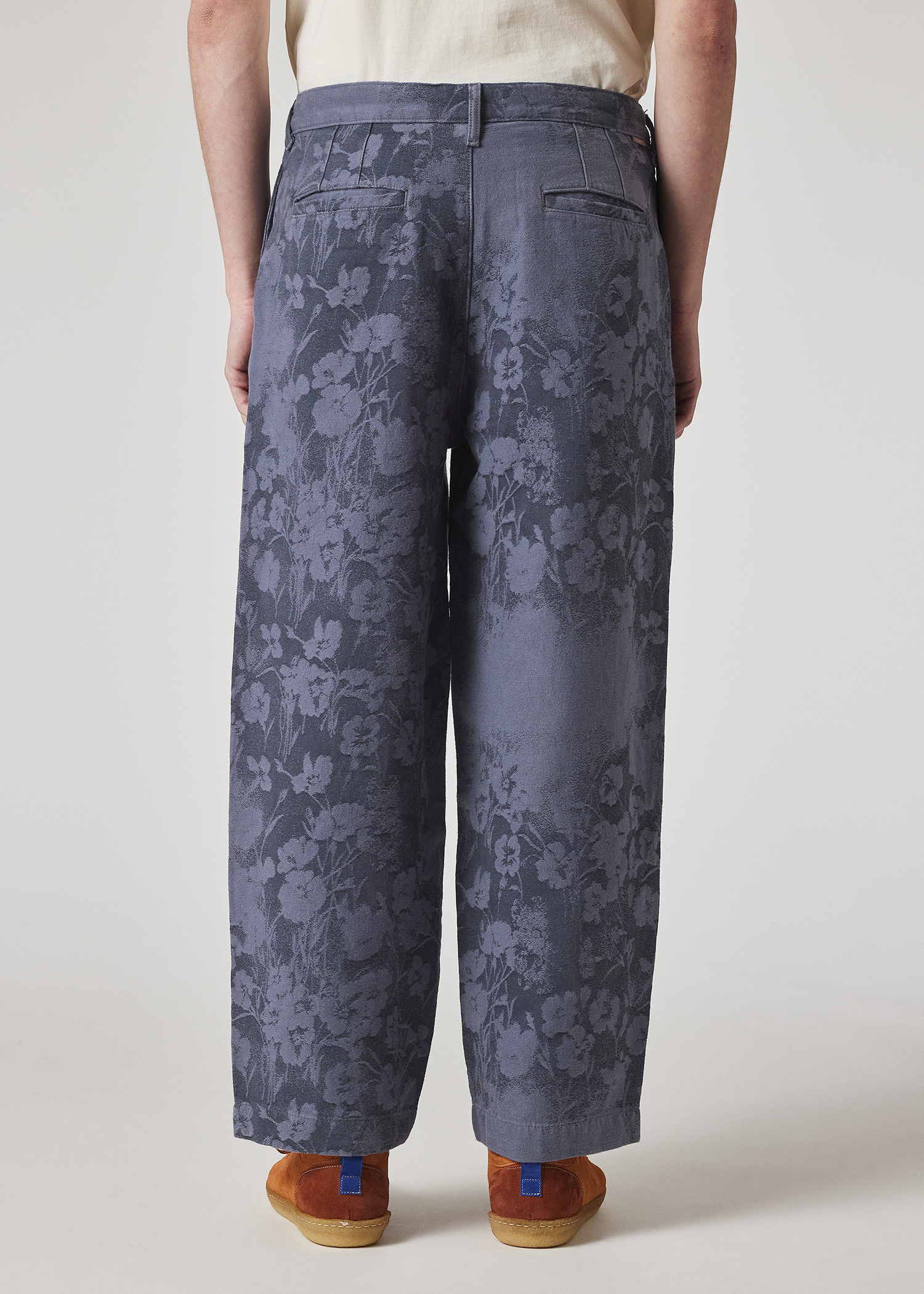Men's Navy Flecked Wool-Tweed Wide Leg Trousers