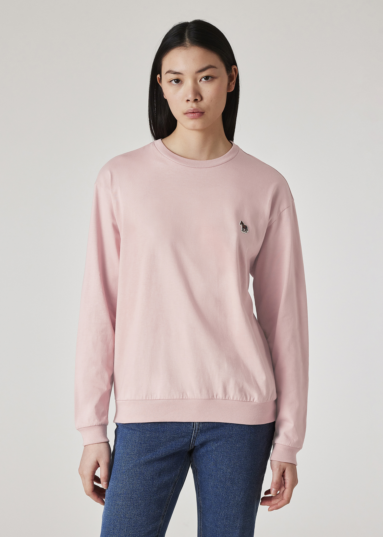Women's Navy Organic Cotton Zebra Logo Long-Sleeve T-Shirt