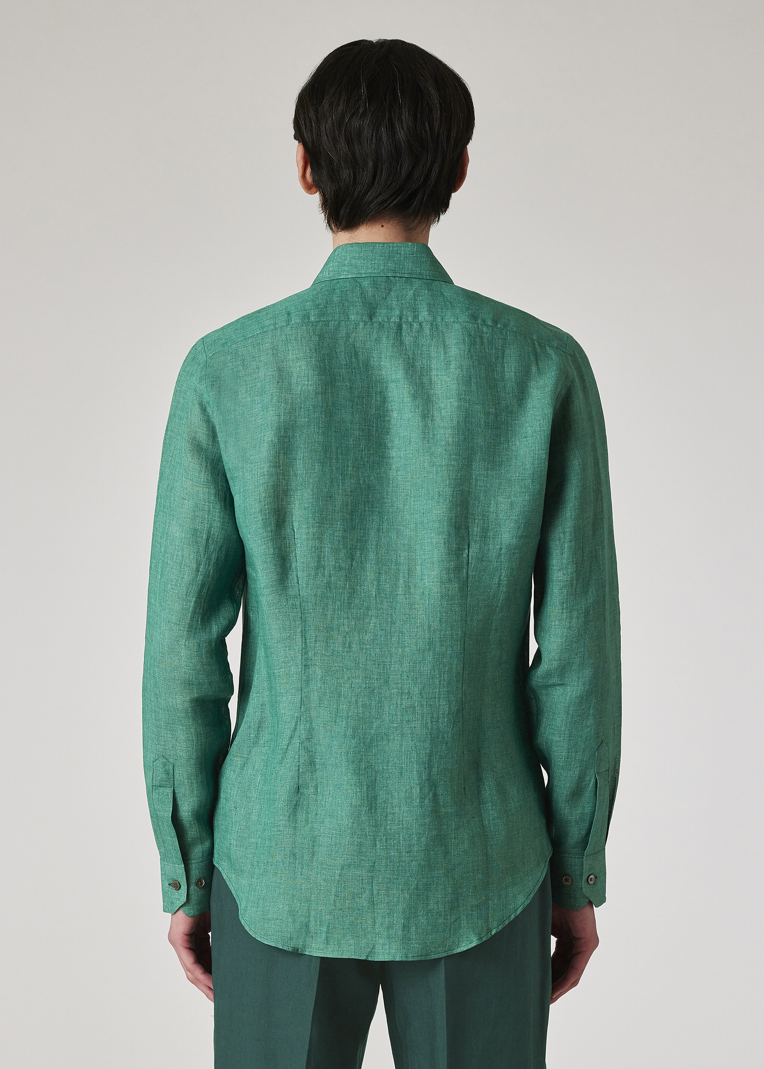 Slim-Fit Green Linen Shirt