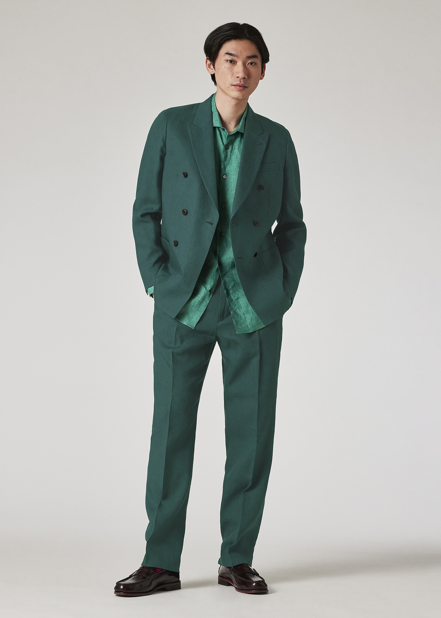 Slim-Fit Green Linen Shirt