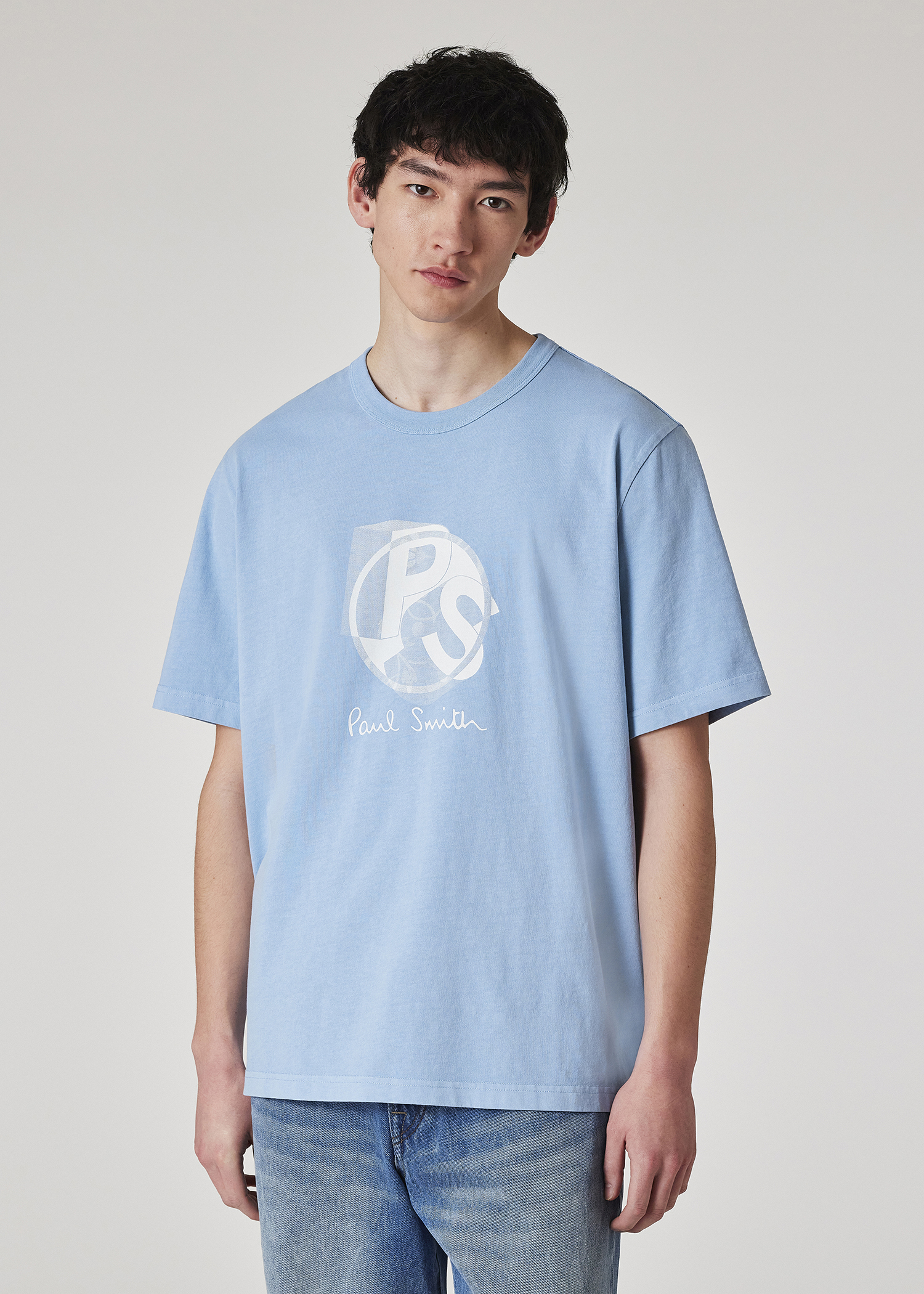 Tシャツ・カットソー PS BY PAUL SMITH Men T Shirts M2R220XP2232849 Blue Pale Blue Organic Cotton PS Logo T-Shirt Paul Smith