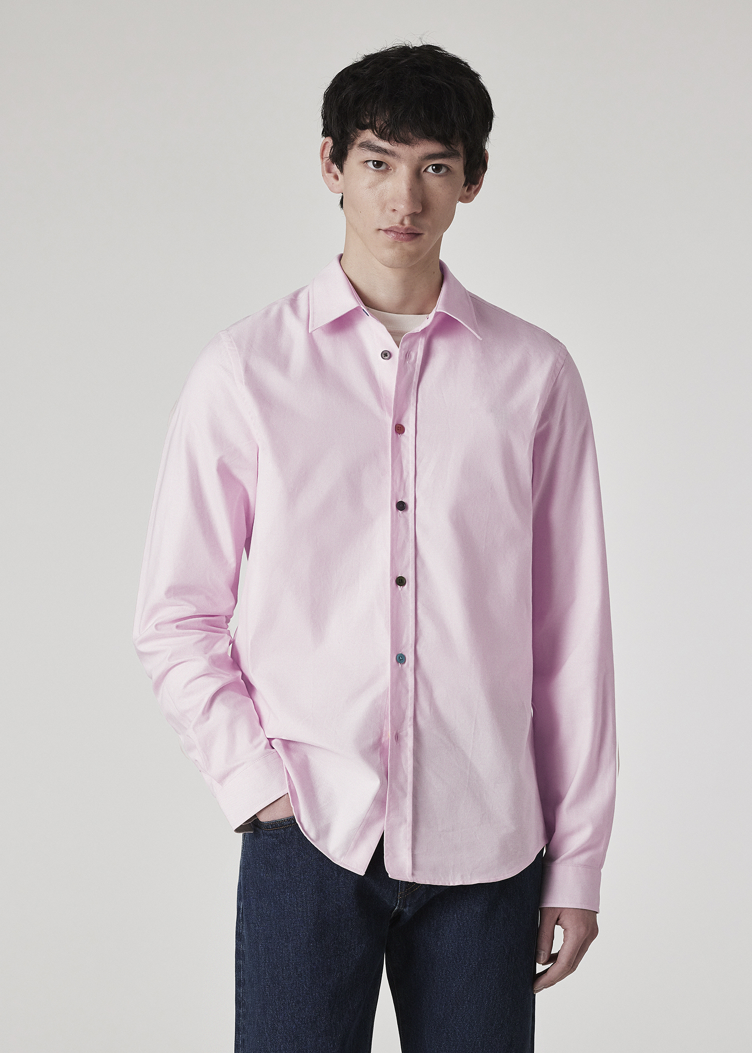 Men's Tailored-Fit Light Pink Cotton Shirt with 'Sports