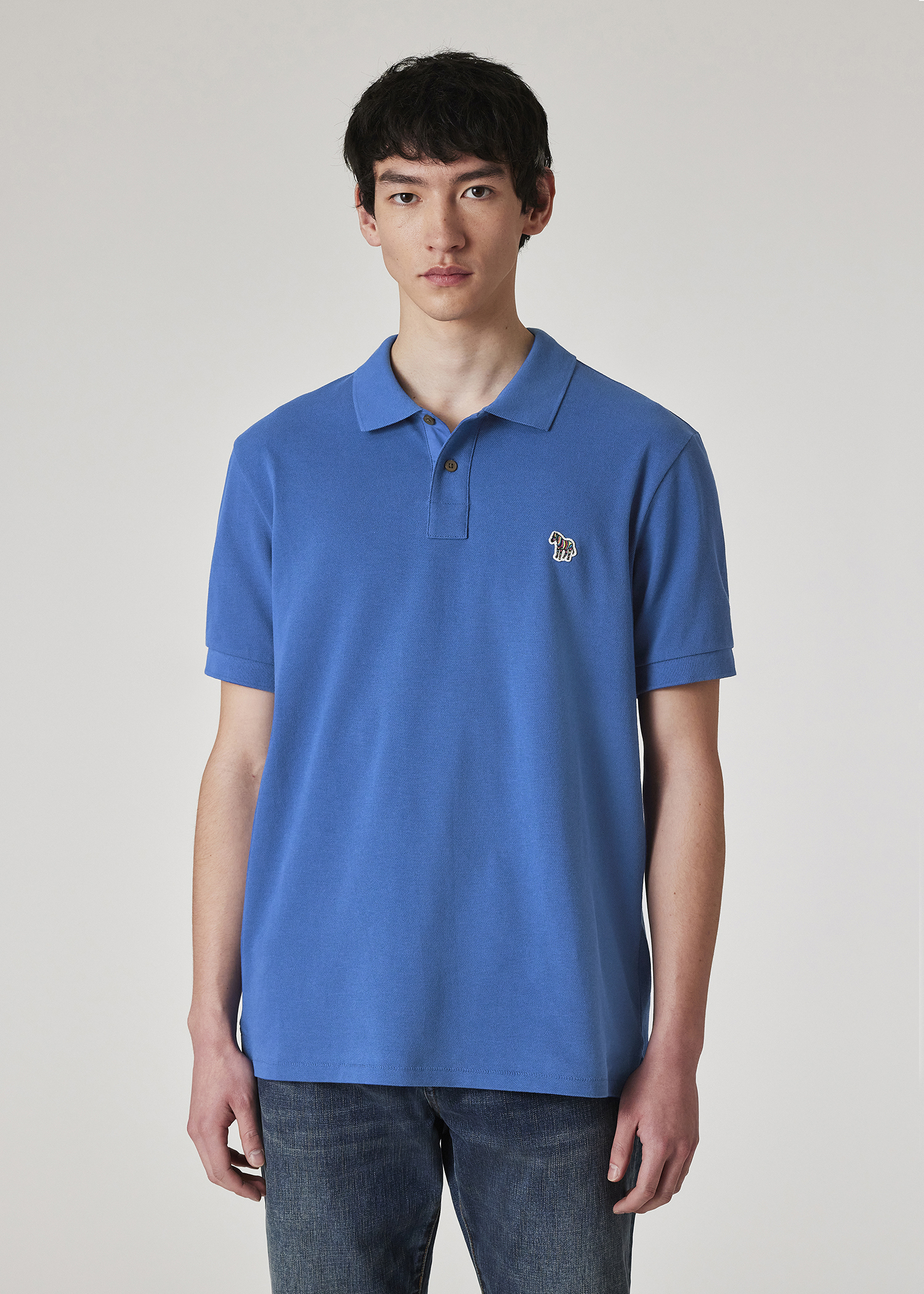 Men's Ocean Blue Organic Cotton Zebra Polo Shirt