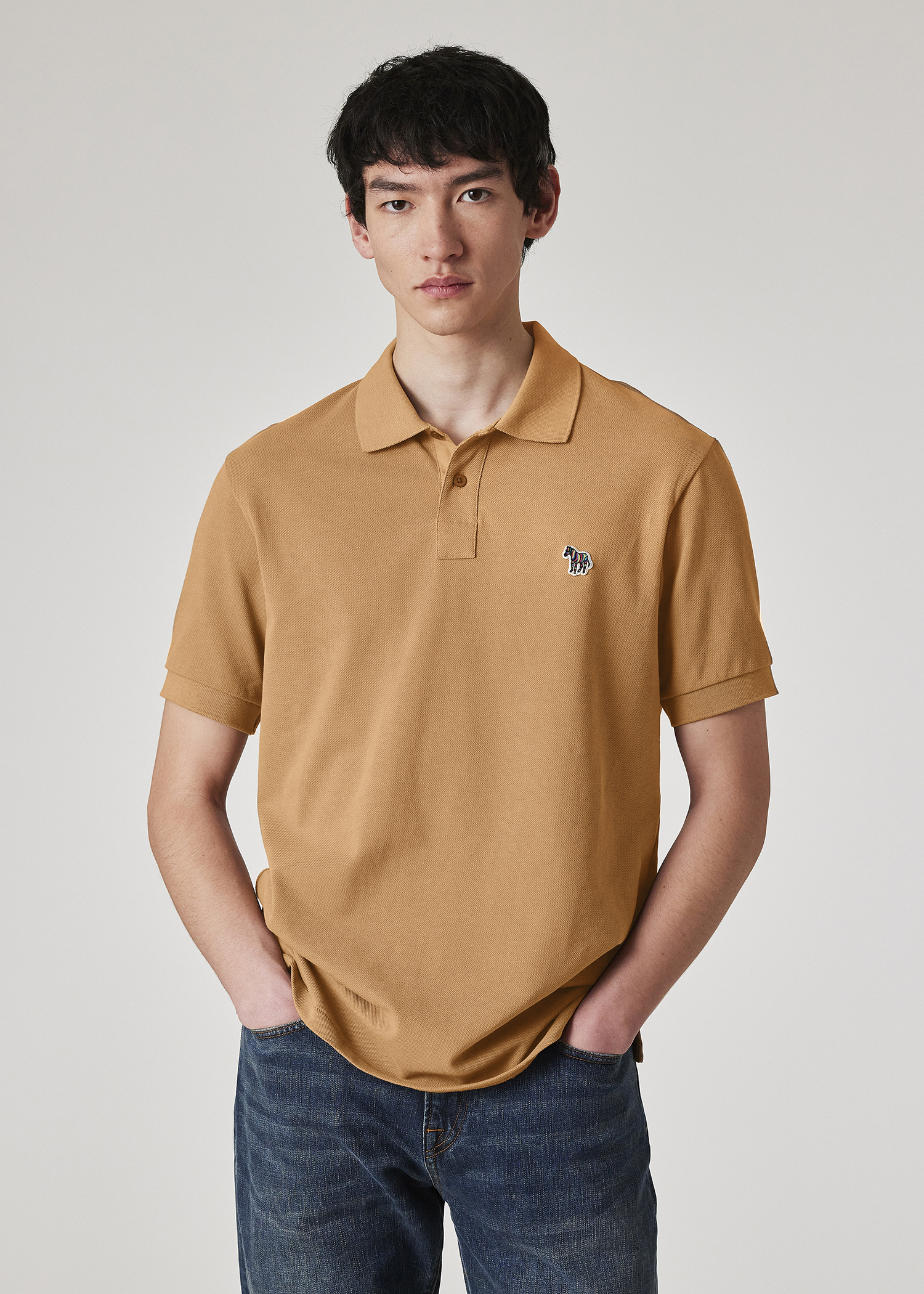 Men's White Cotton-Piqué Zebra Logo Polo Shirt