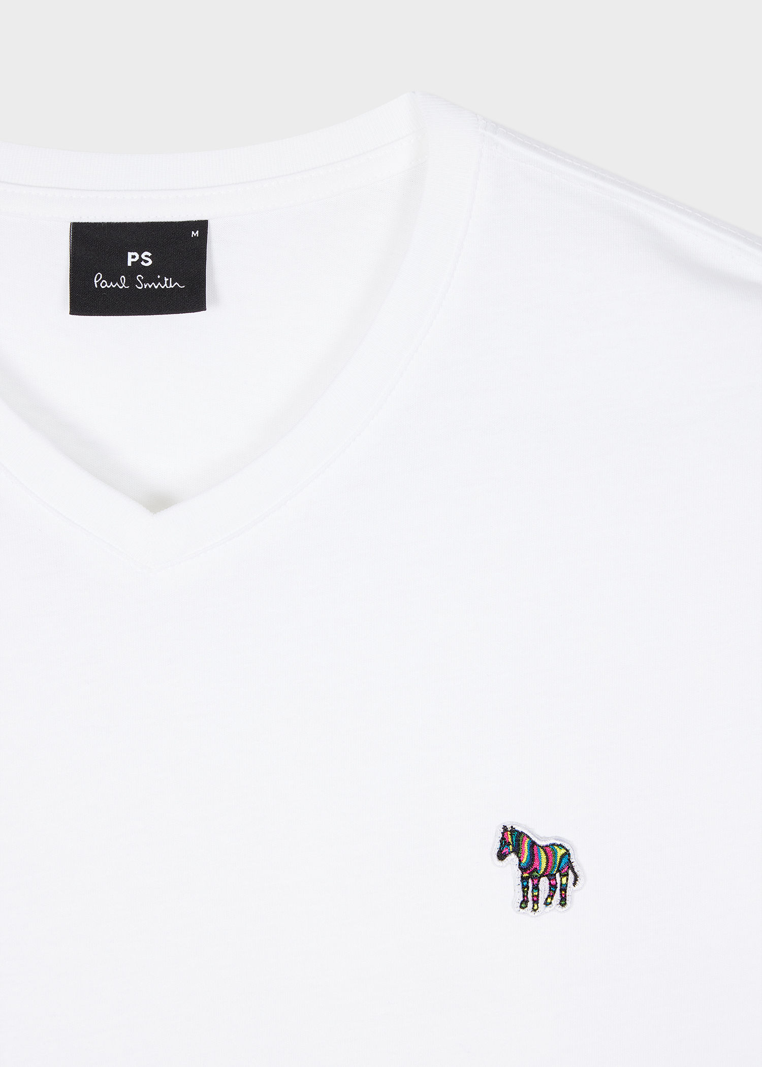 Men's White Organic Cotton V-Neck Zebra Logo T-Shirt