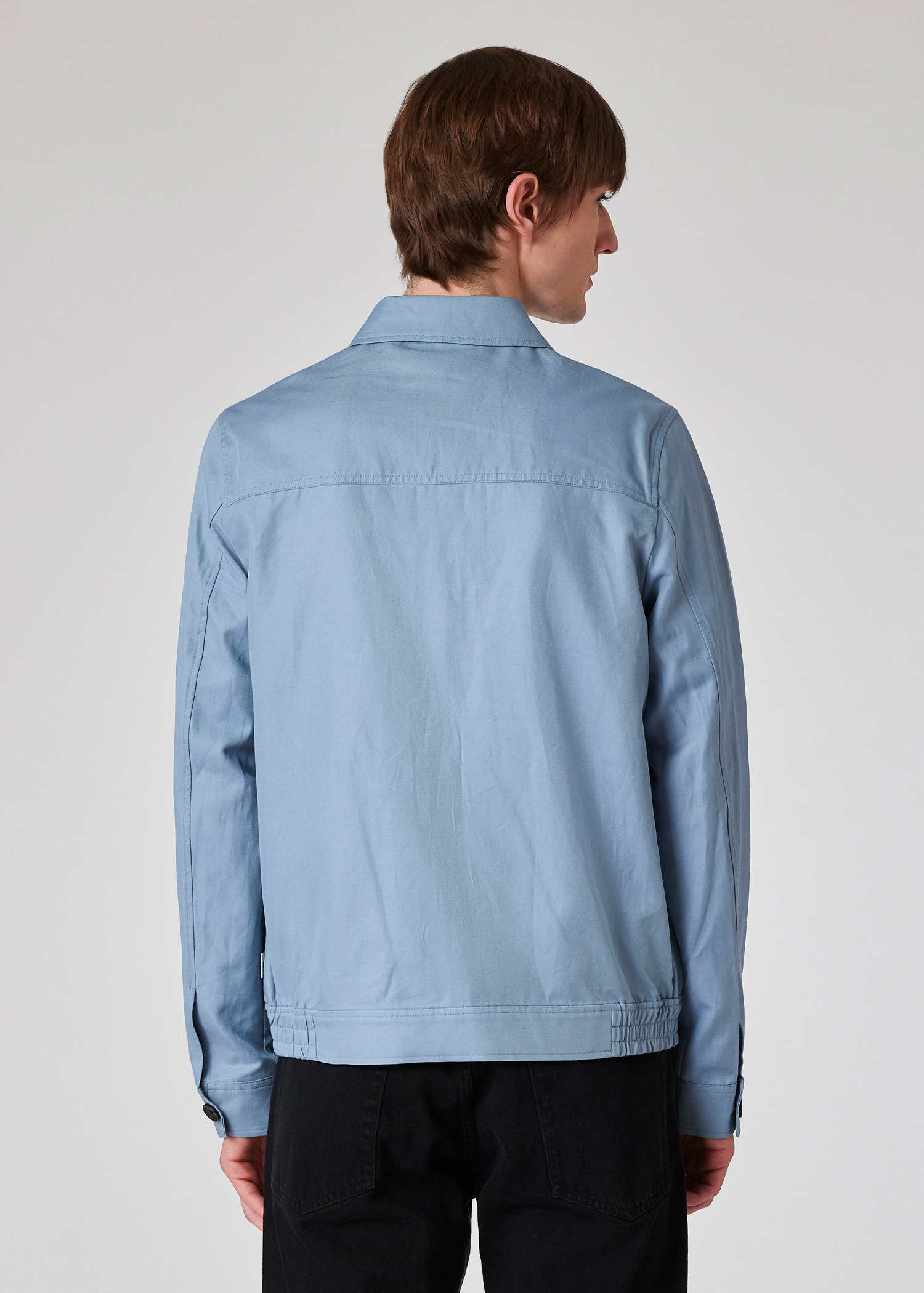 Men's Light Blue Cotton-Linen Zip-Front Short Jacket