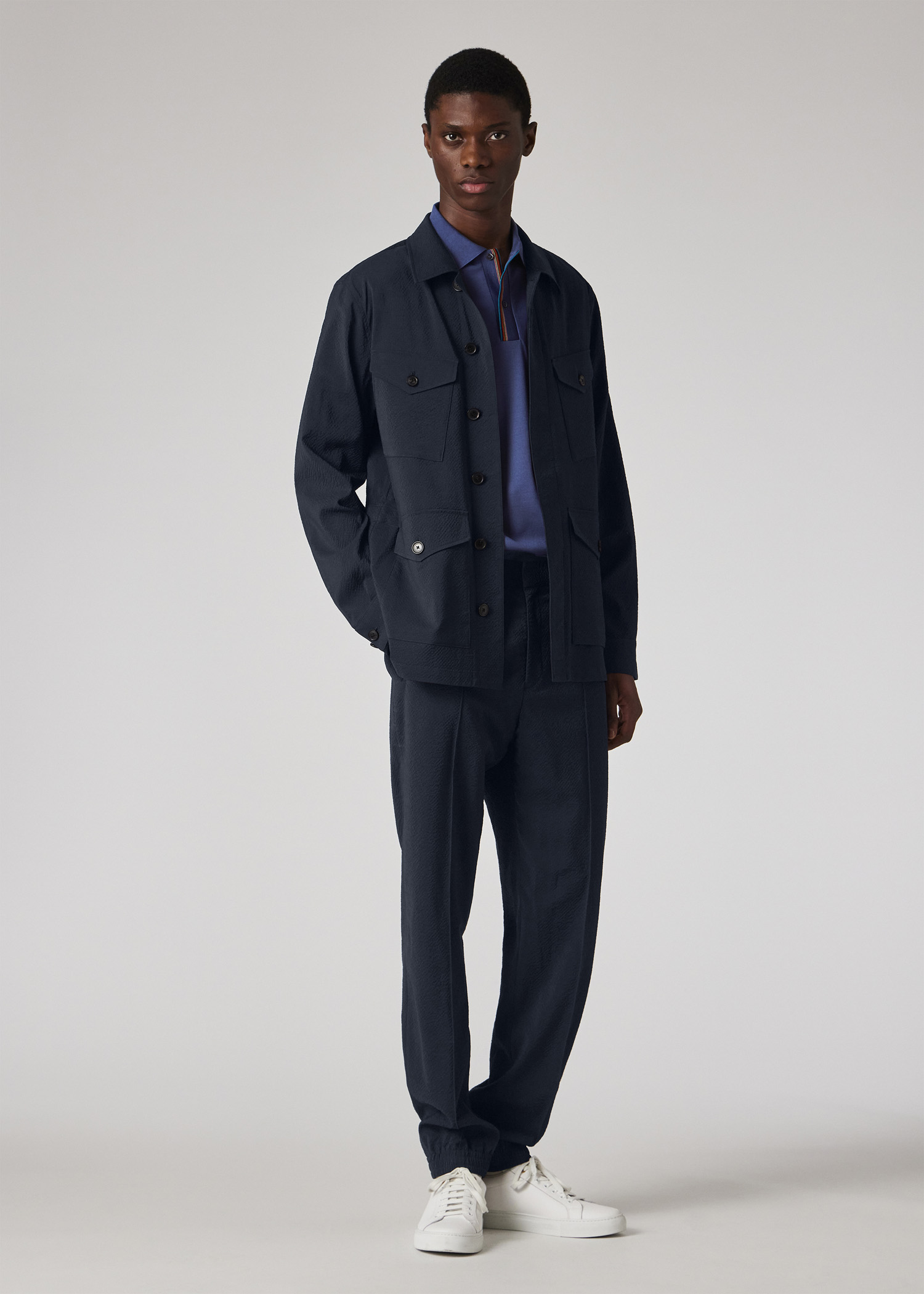 ジャケット・アウター Paul smith alpaca wool long coat navy ex Men's Dark Navy Stretch-Wool Seersucker Field Jacket