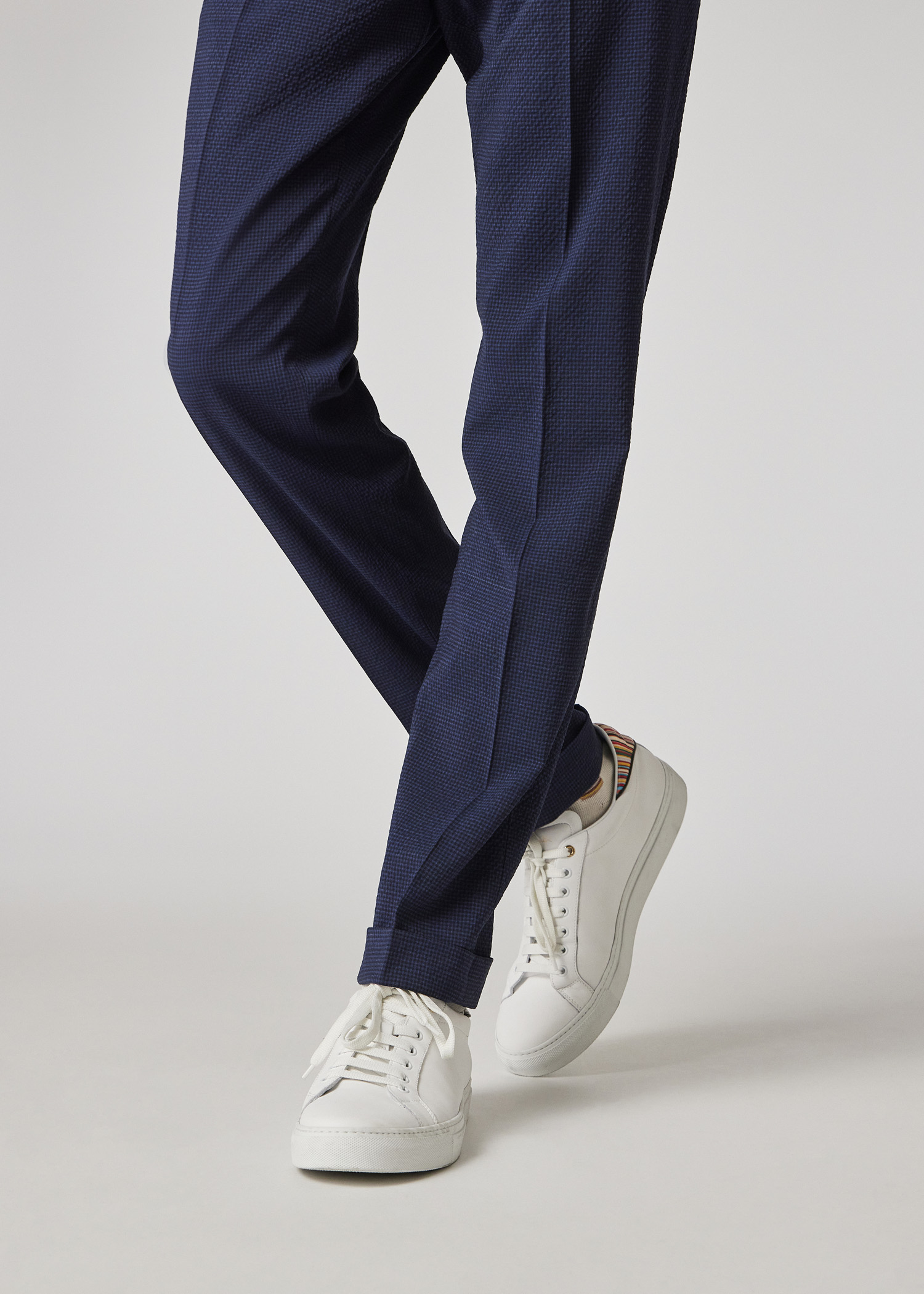 Navy Check Seersucker Drawstring Trousers