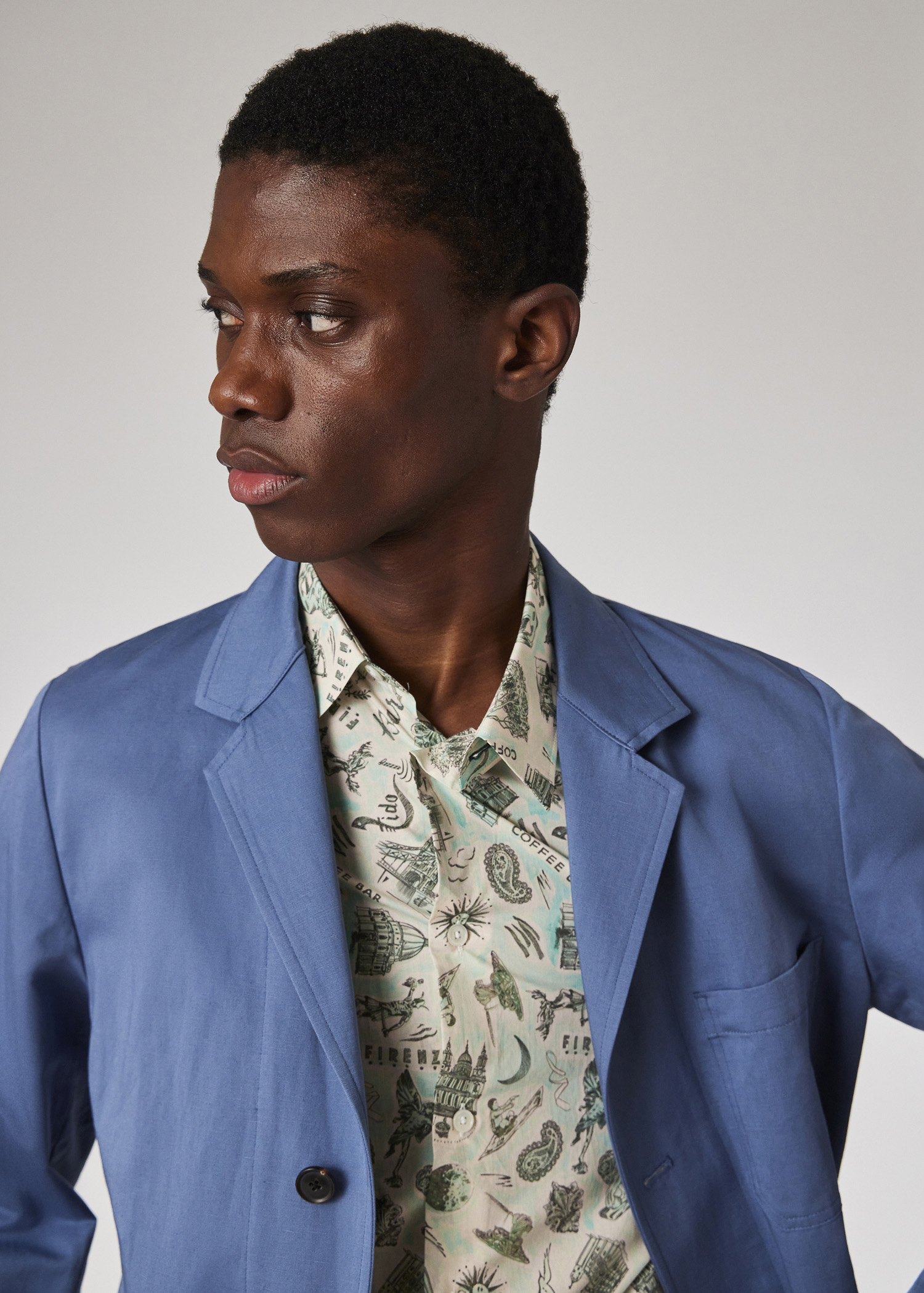 Men's Light Blue Cotton-Linen Twill Work Jacket