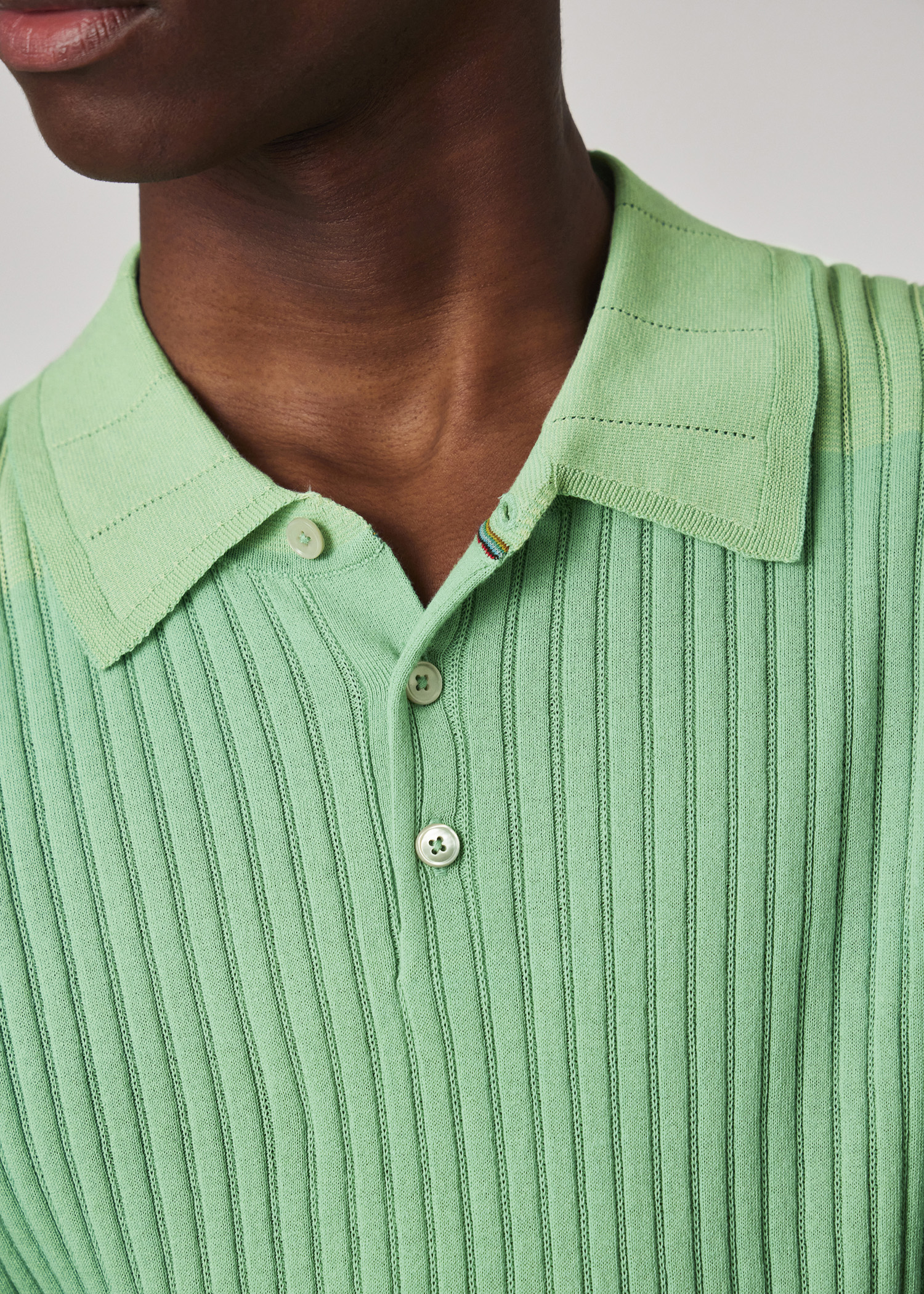 Green Organic Cotton Rib Knit Polo Shirt