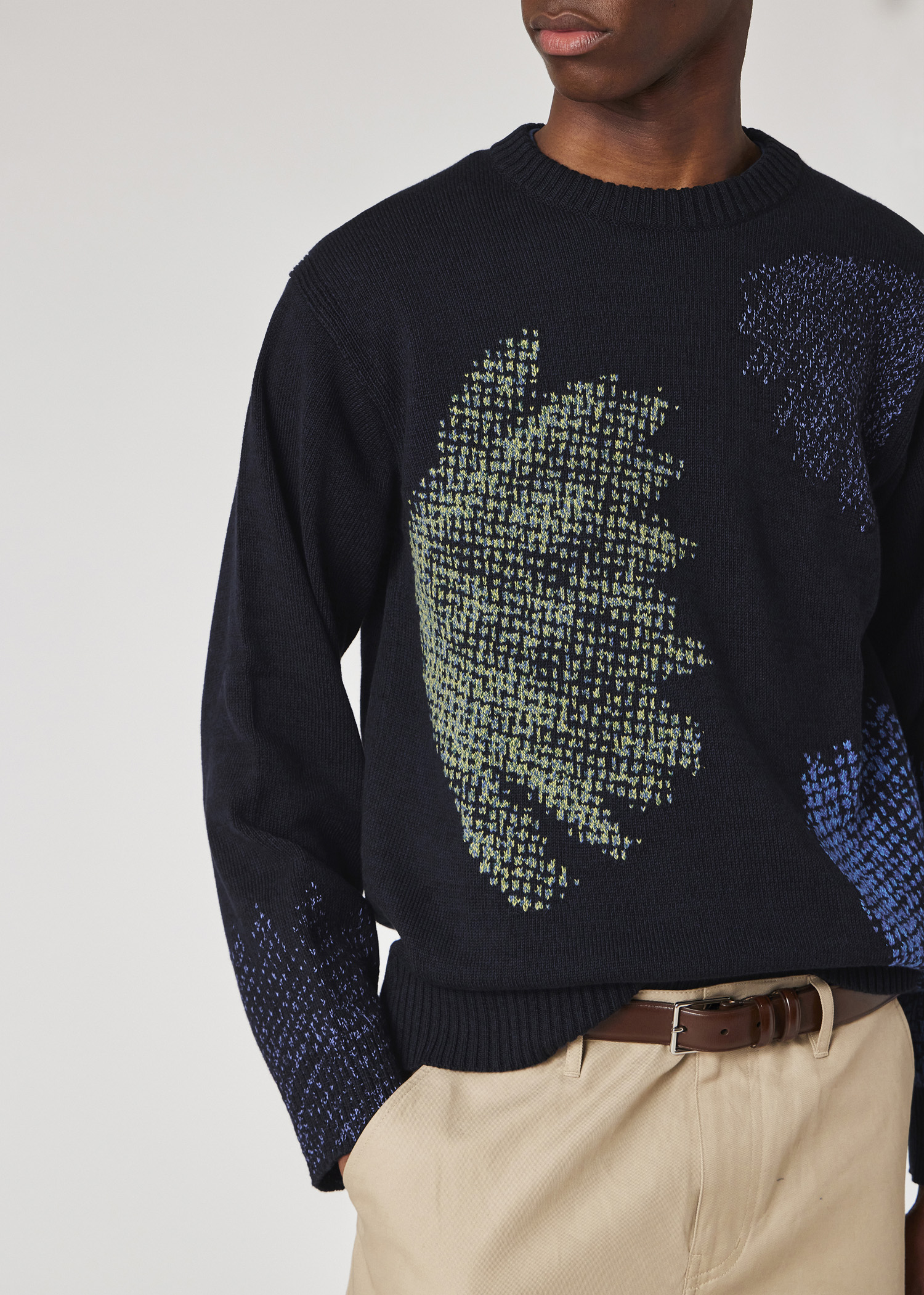 Men's Navy 'Half Tone Floral' Crew Neck Knitted Sweater