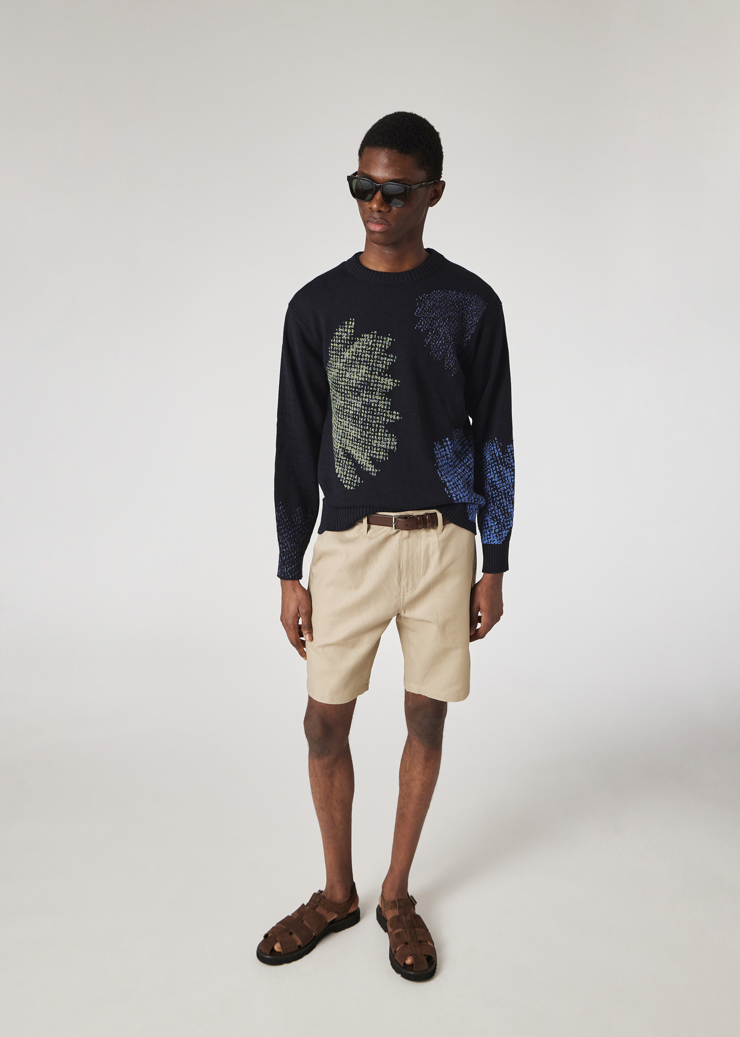 Men's Navy 'Half Tone Floral' Crew Neck Knitted Sweater