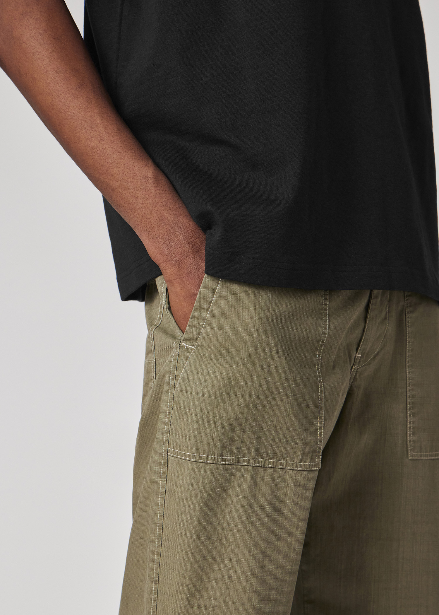 Men's Khaki Coated Slub-Cotton Trousers