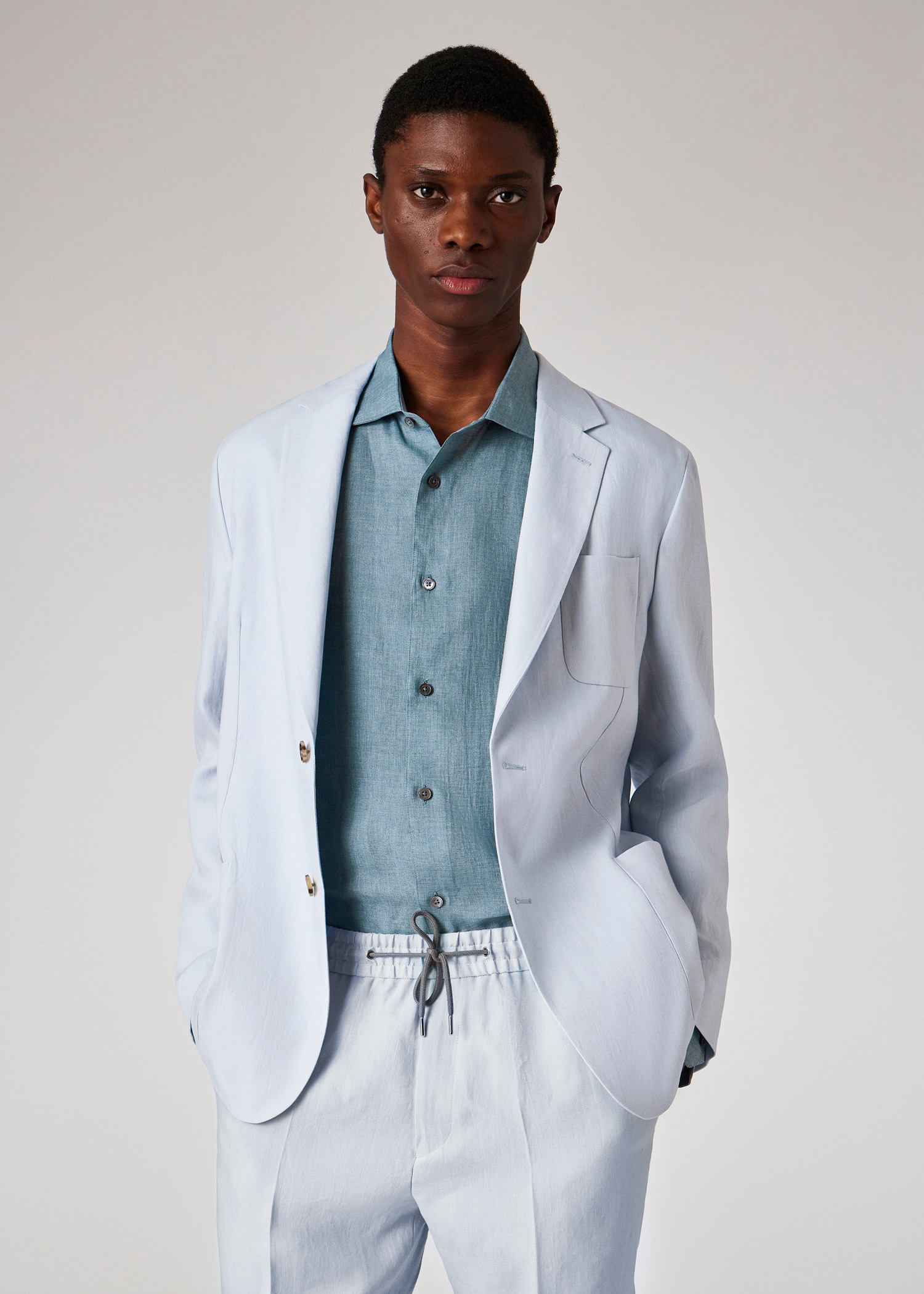 Pale Blue Linen Unlined Blazer