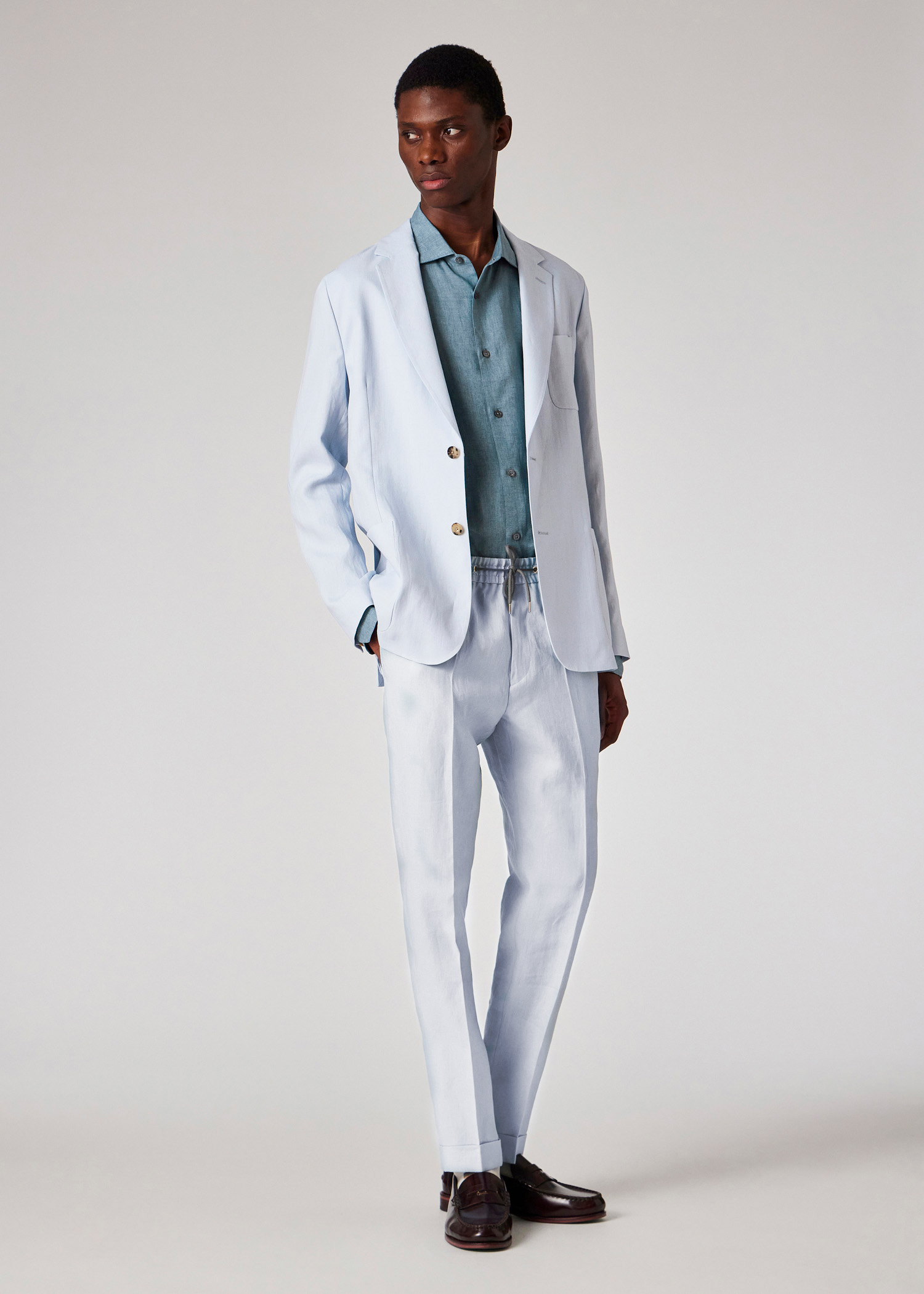 Pale Blue Linen Unlined Blazer