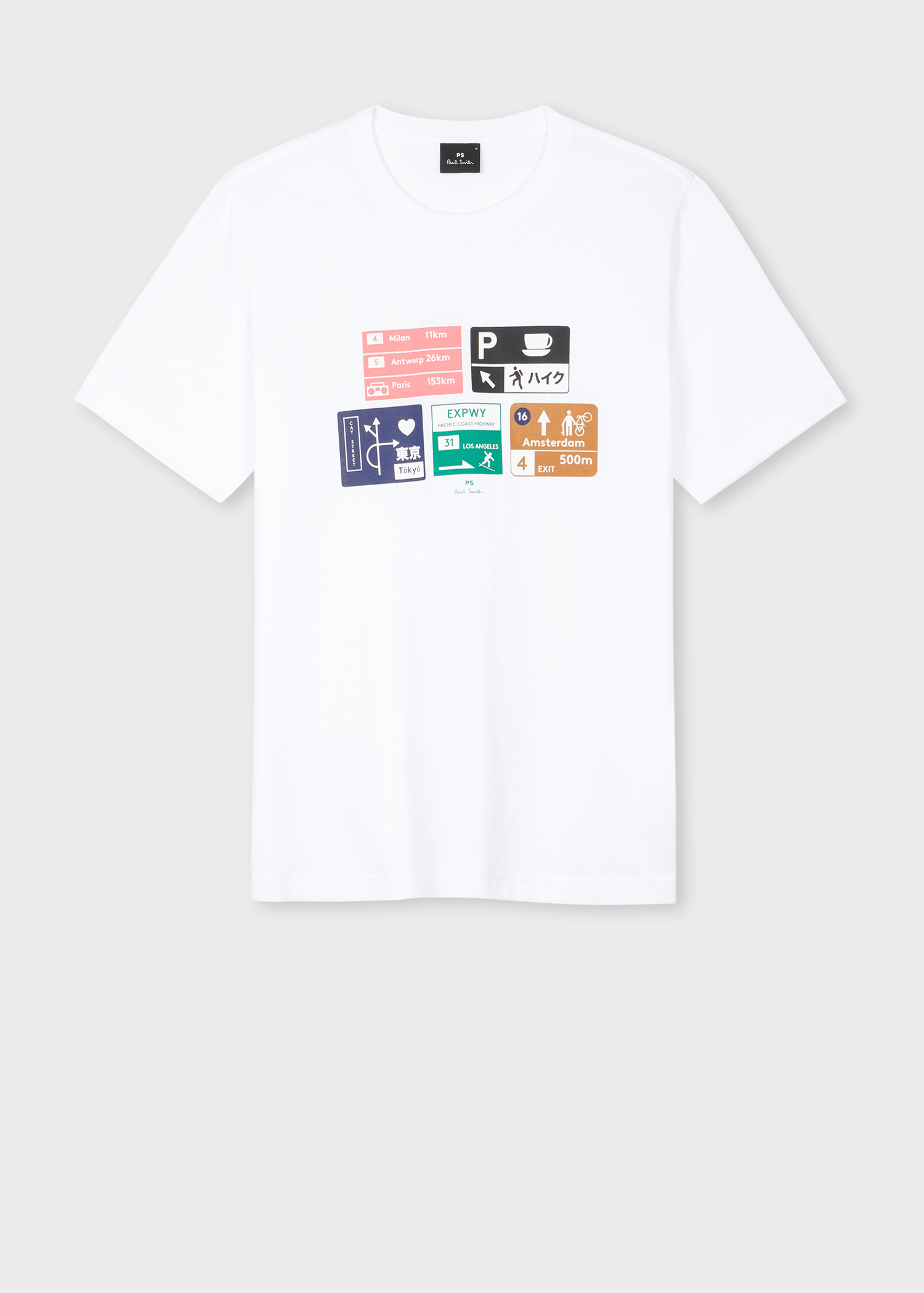 White 'Road Signs' Print T-Shirt
