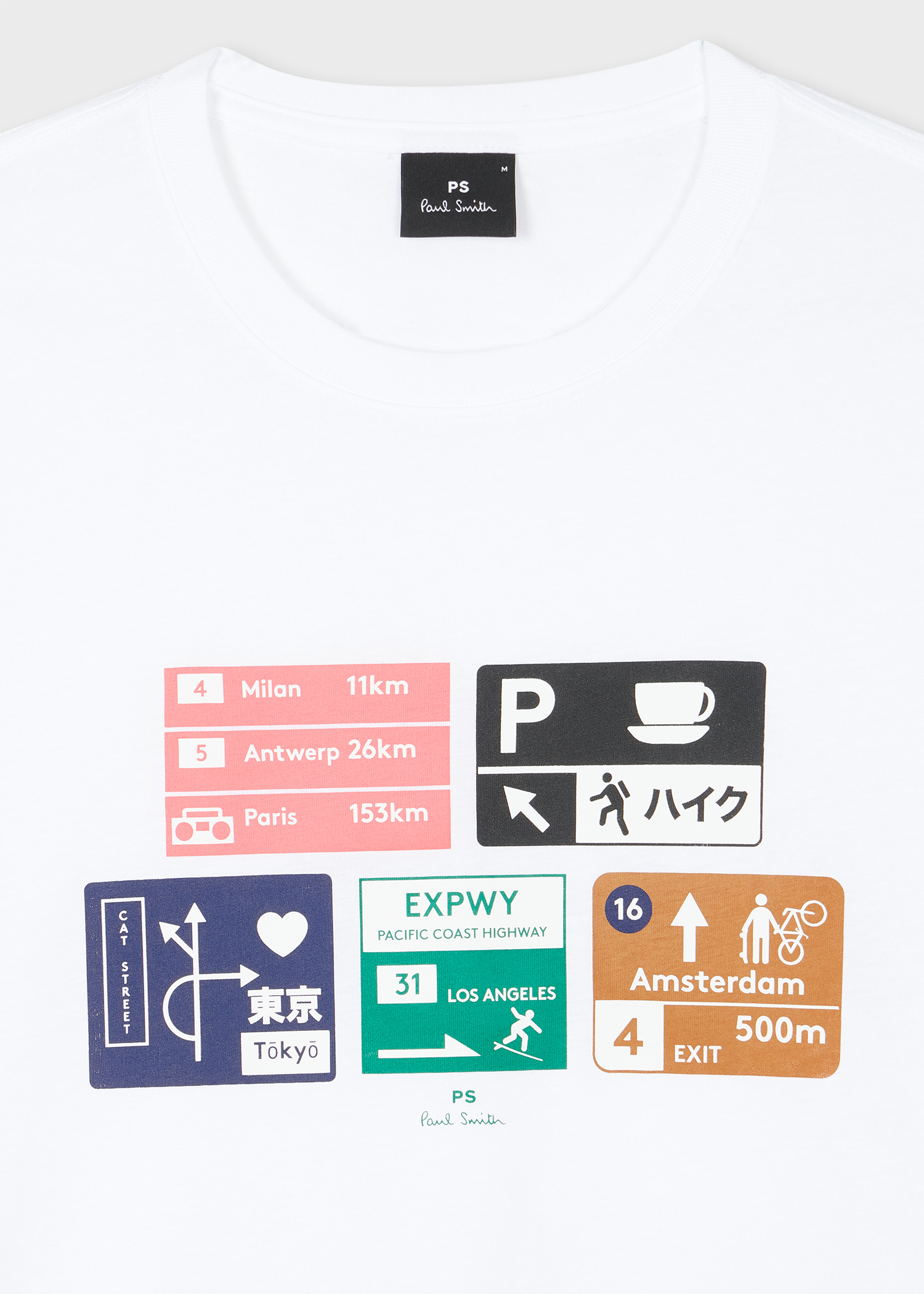 White 'Road Signs' Print T-Shirt