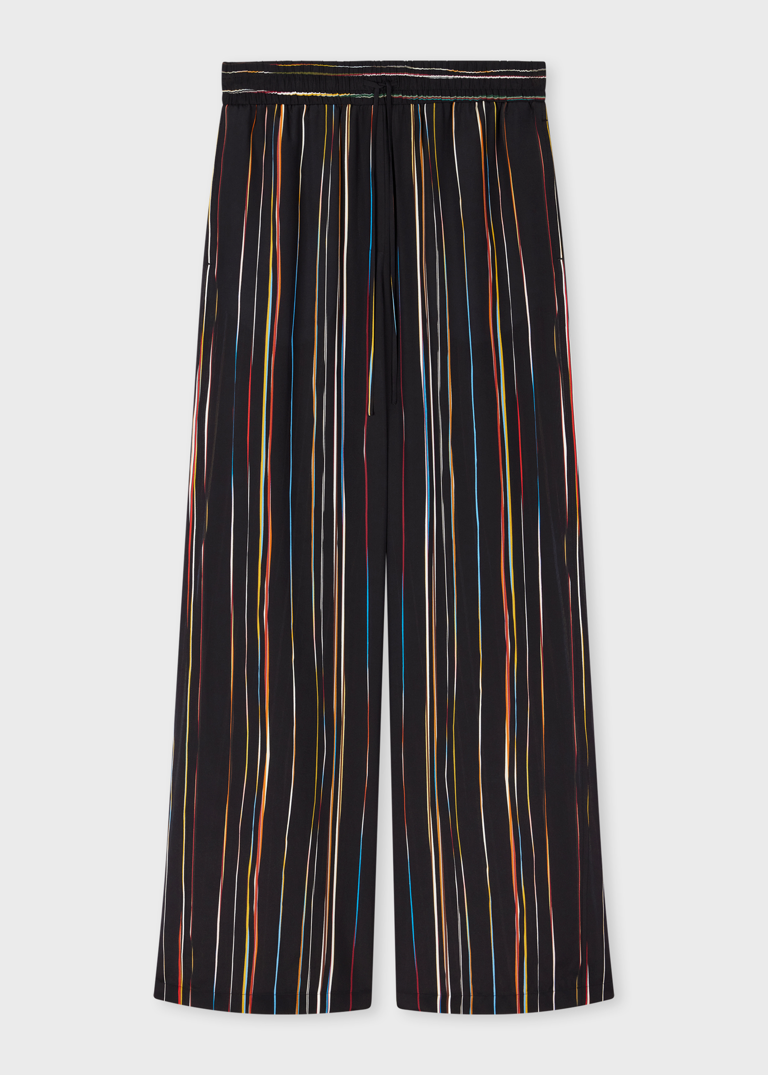 パンツ PAUL SMITH Woman Pants Black W1R347TP11074 79 Women's Wool-Blend Navy Seersucker Pinstripe Wide Leg Trousers