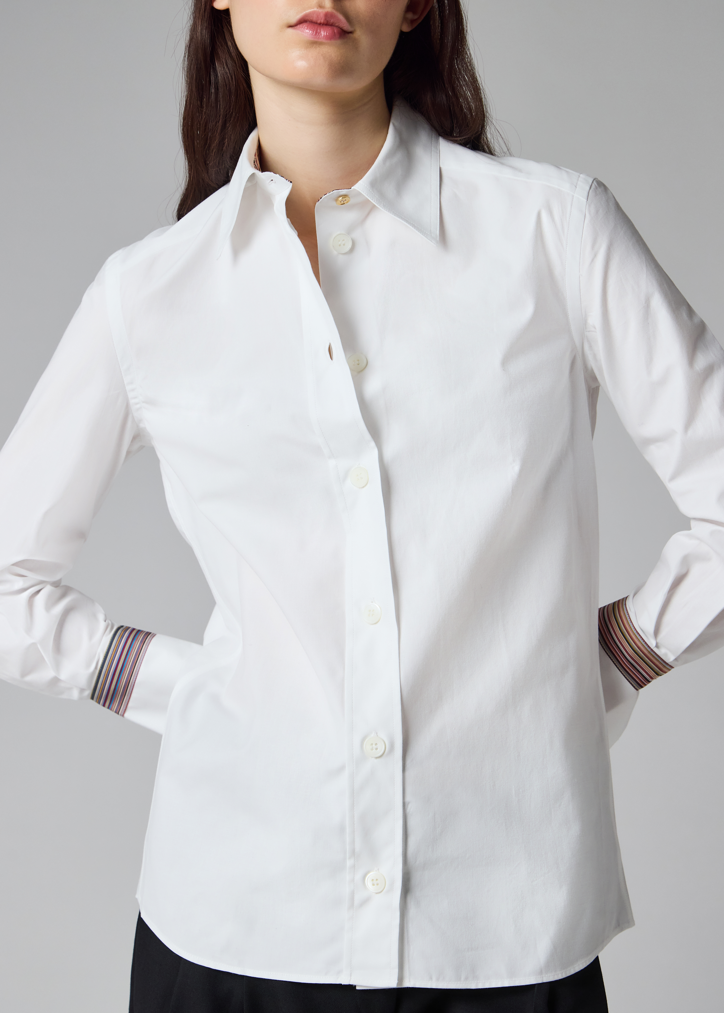Women's White 'Signature Stripe' Cuff Cotton Shirt