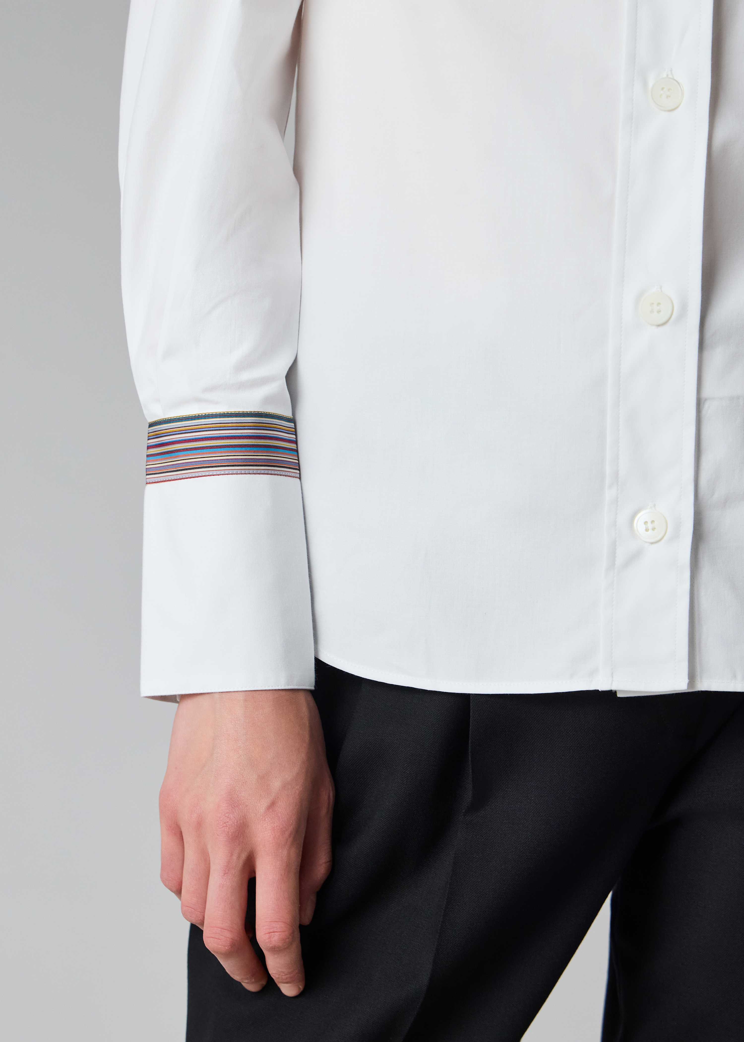 Women's White 'Signature Stripe' Cuff Cotton Shirt