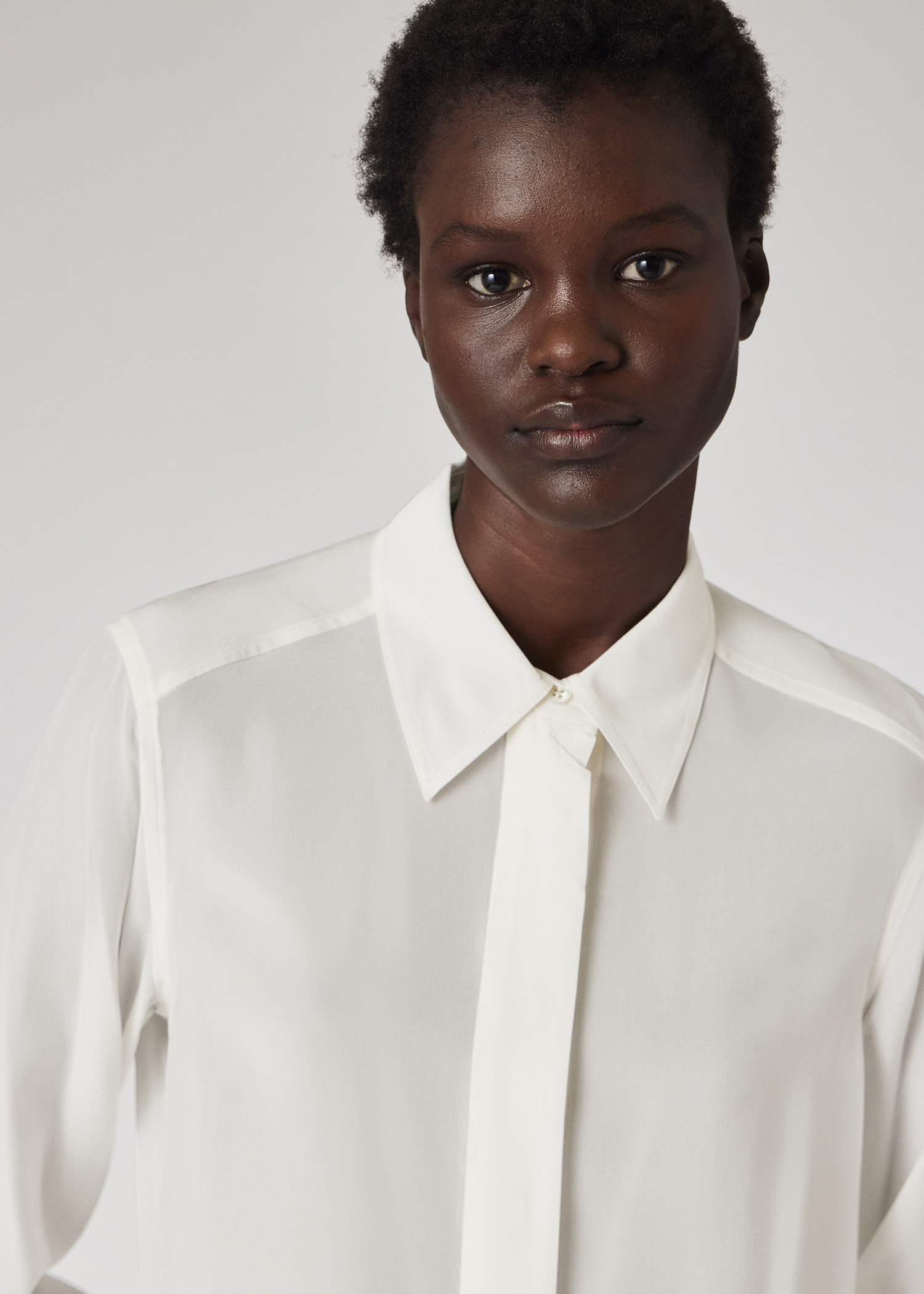 Women's White Silk 'Signature Stripe' Detail Shirt