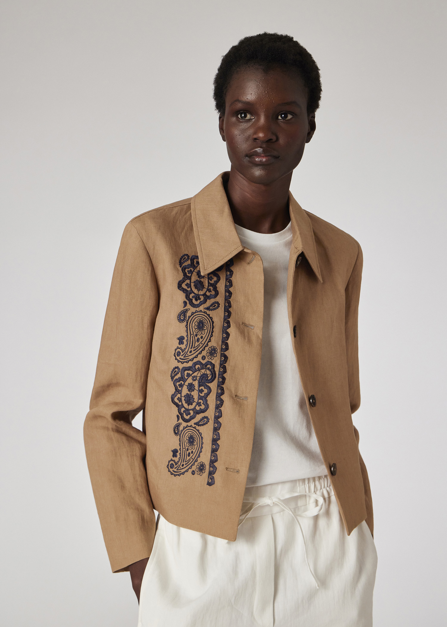 Women's Tan Paisley Linen Jacket