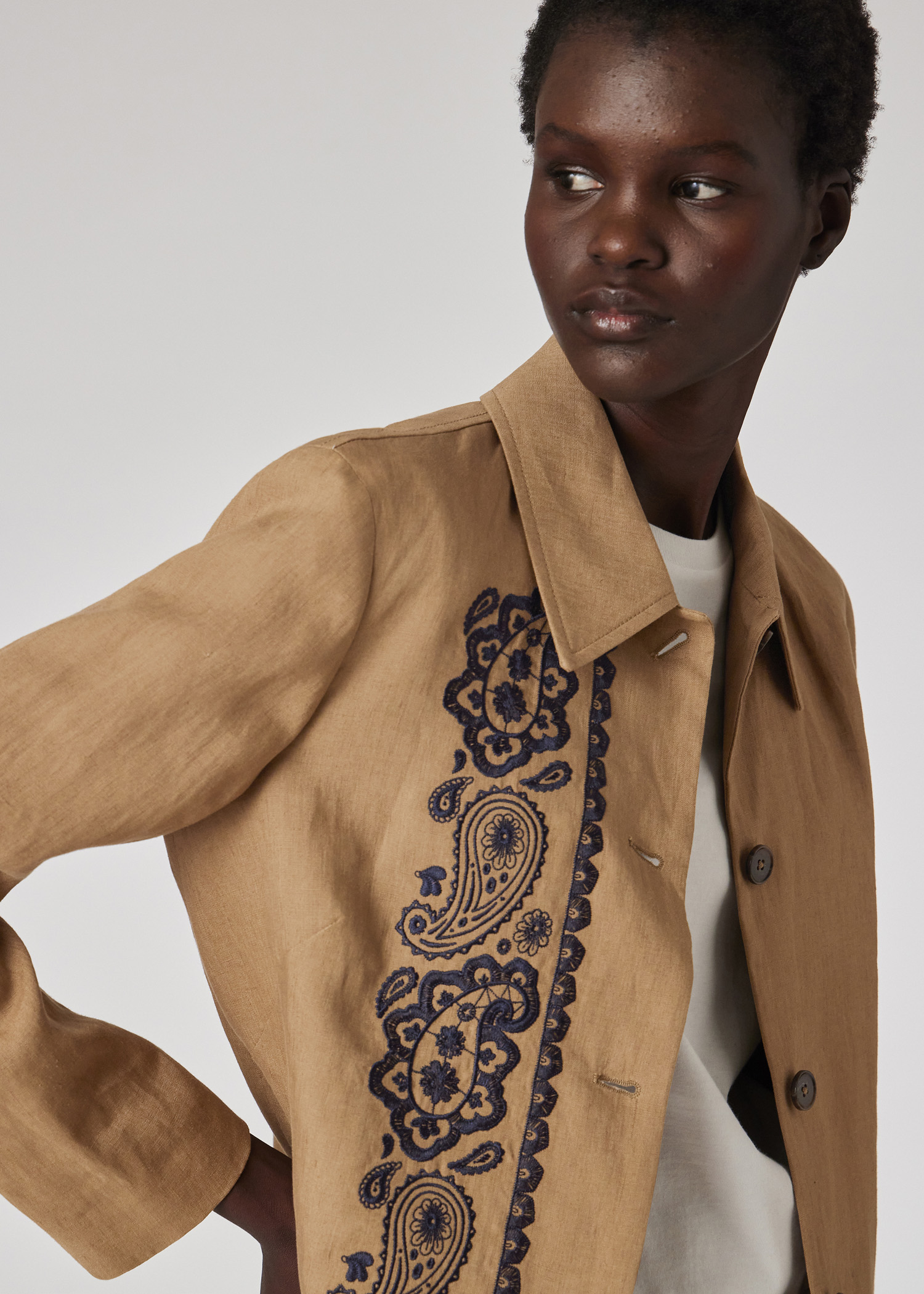 Women's Tan Paisley Linen Jacket