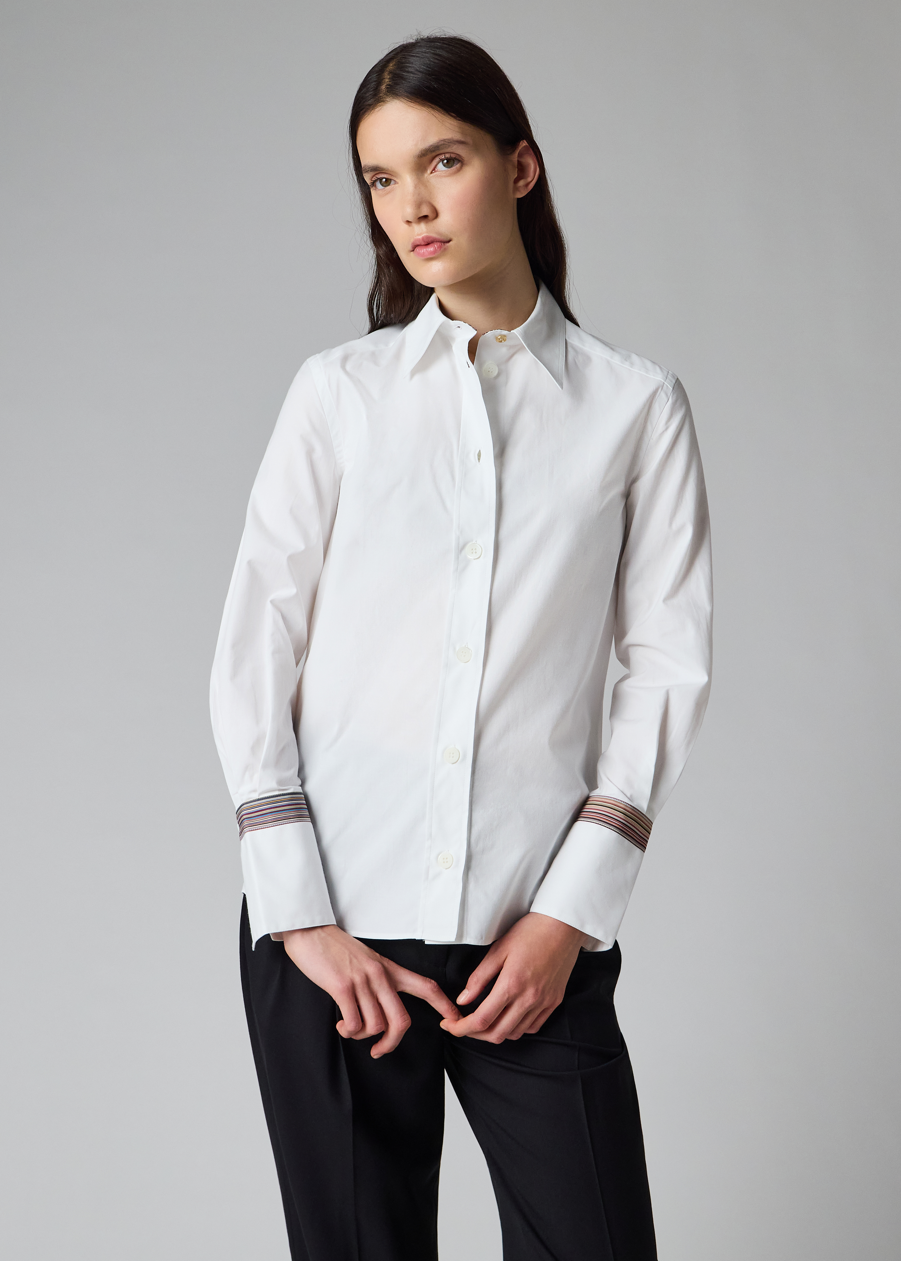 Women's White 'Signature Stripe' Cuff Cotton Shirt