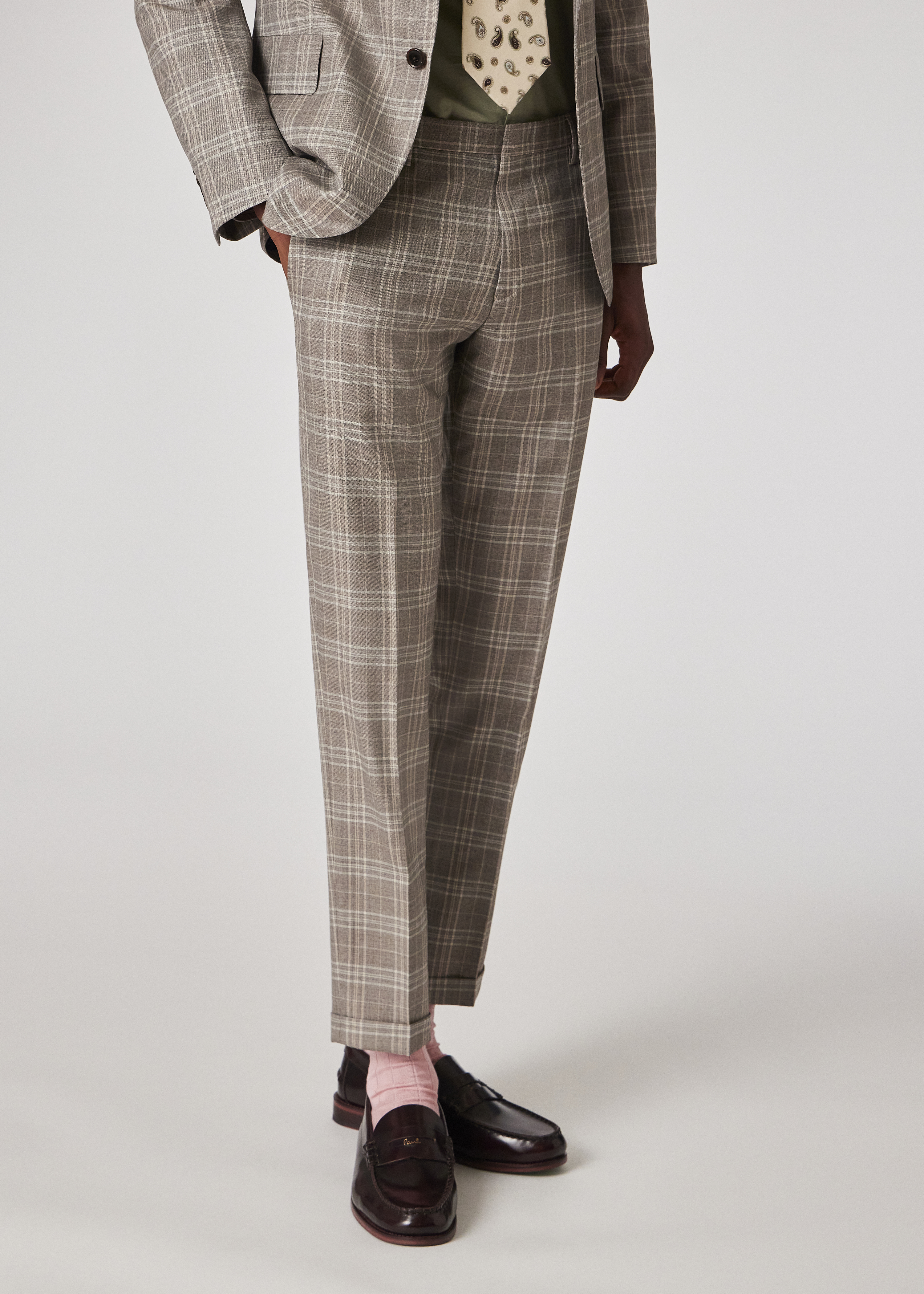 Slim-Fit Grey Check Wool Trousers