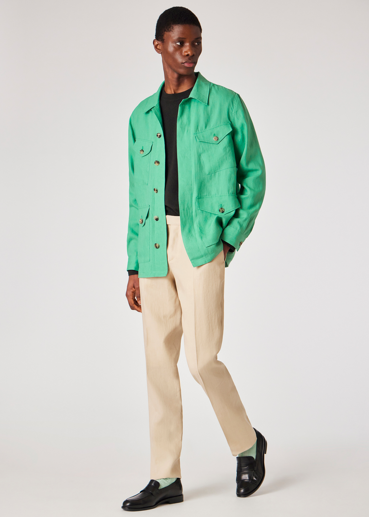 Men's Turquoise Linen Field Jacket