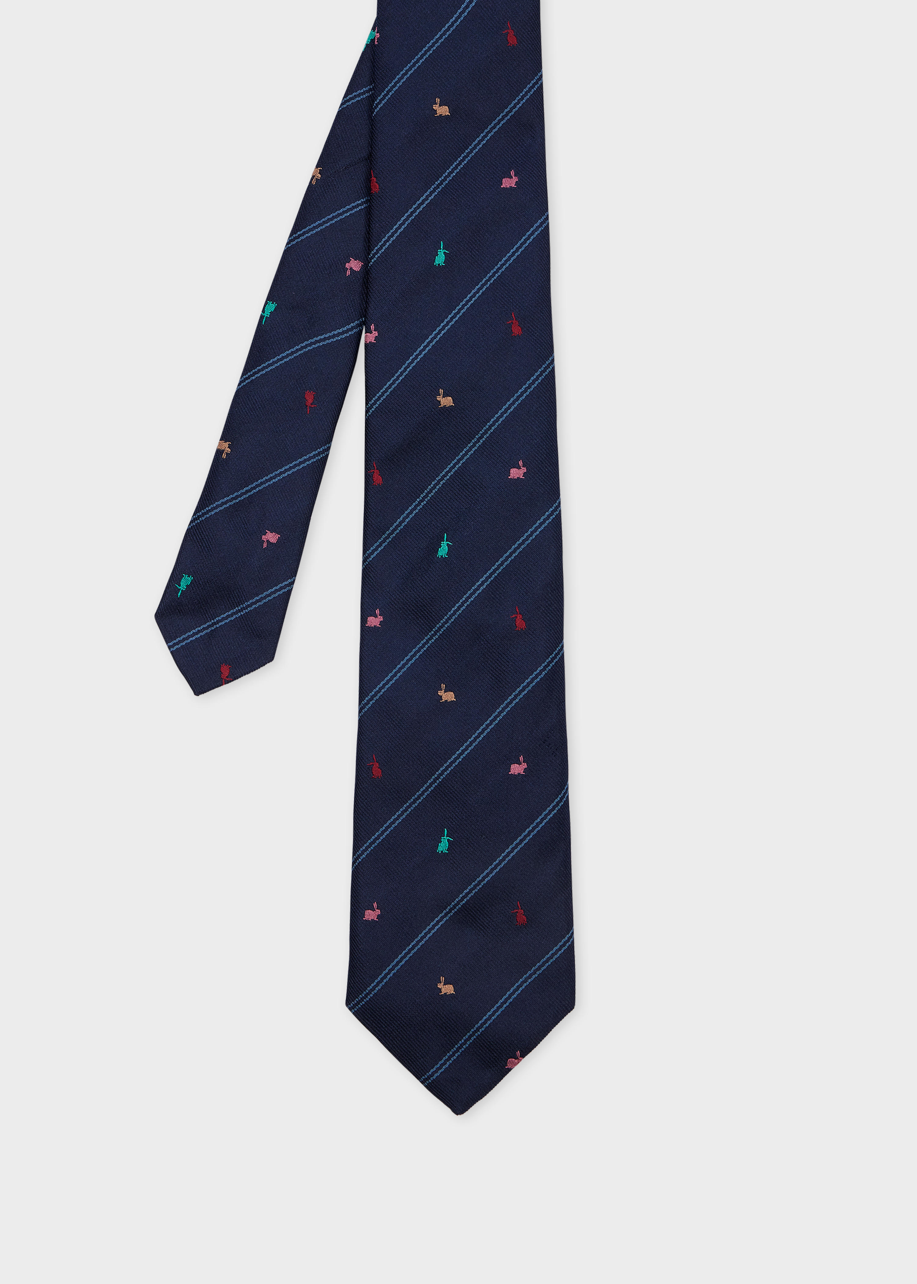 Navy Silk 'Rabbit' Pinstripe Tie
