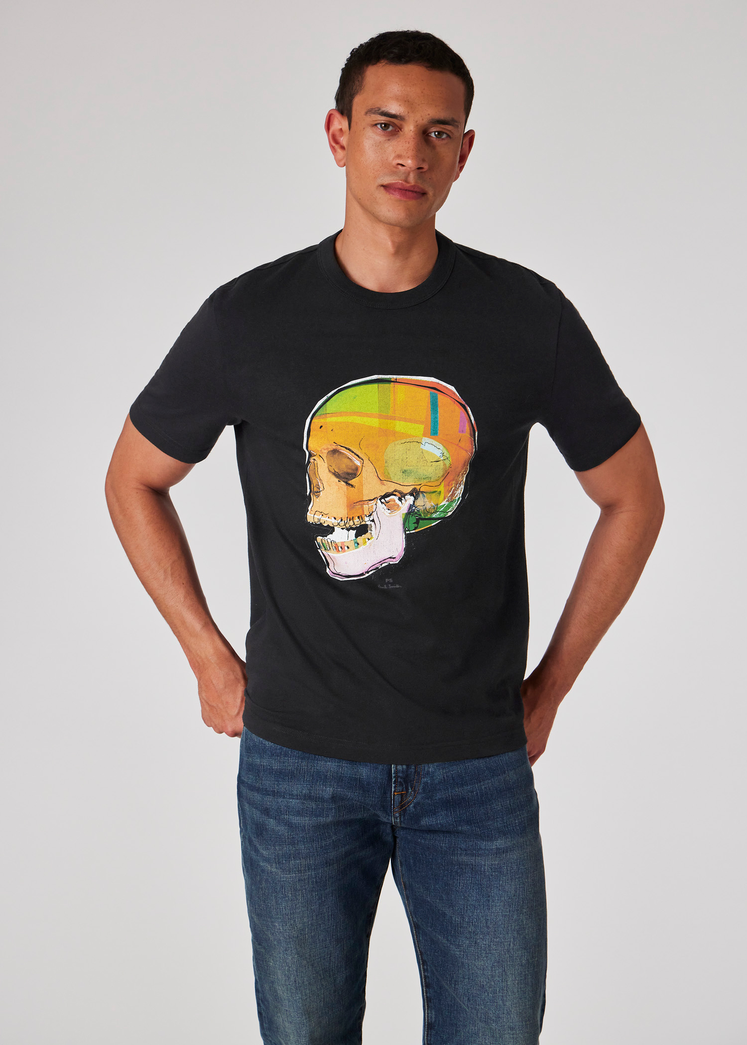 Men's Black 'Skull Sketch' Print T-Shirt