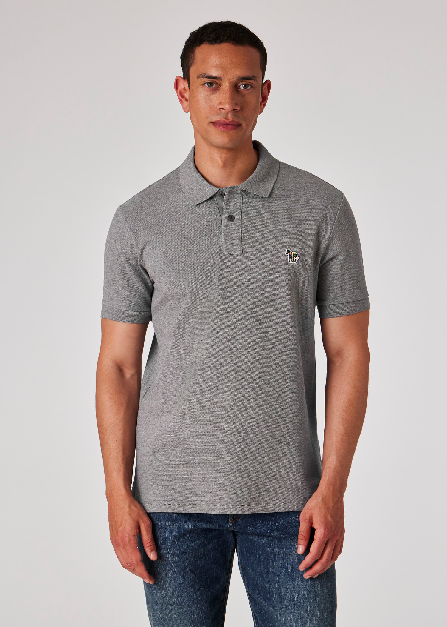 Men's Grey Marl Cotton-Piqué Zebra Logo Polo Shirt