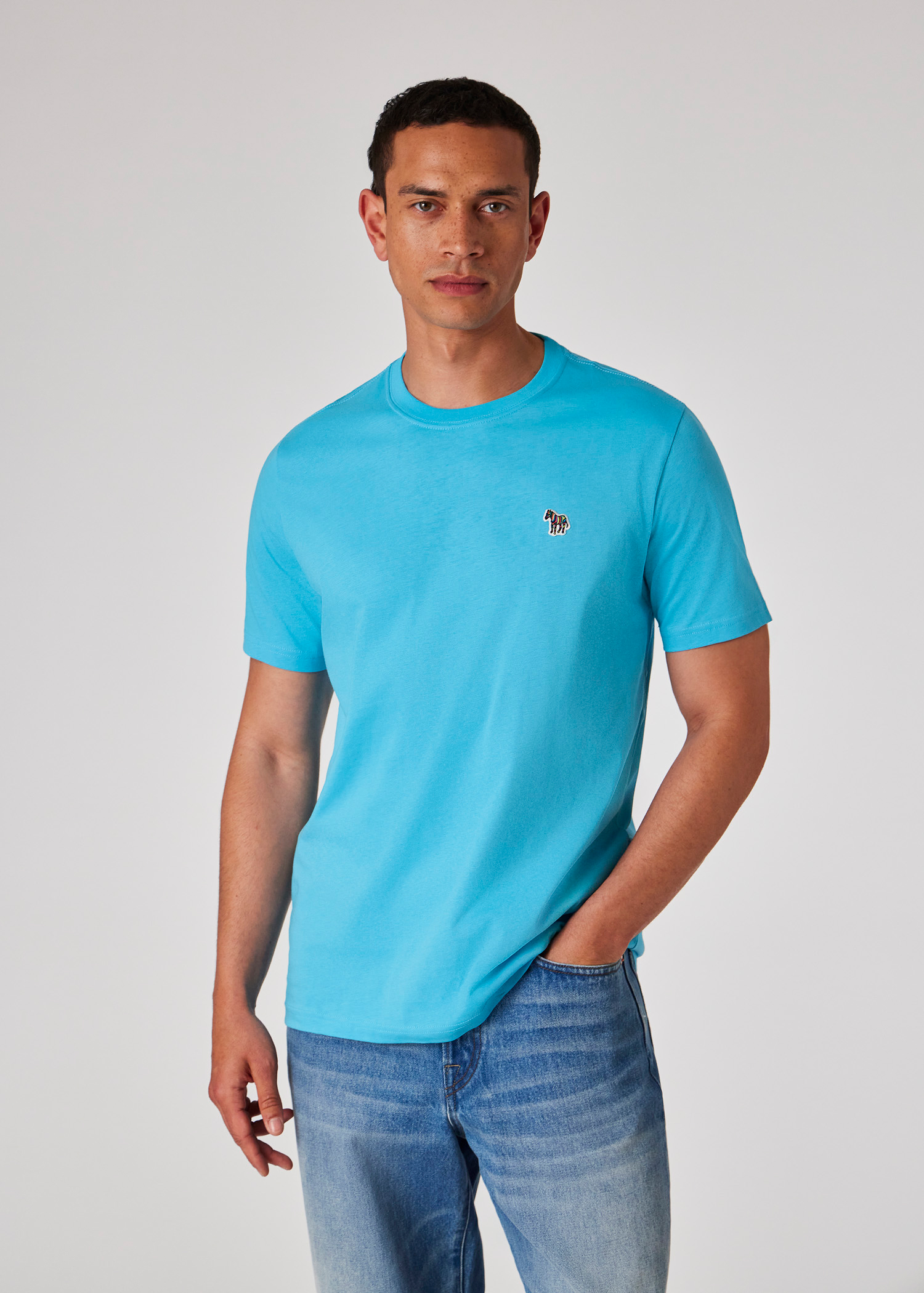 Tシャツ・カットソー PS BY PAUL SMITH Men T Shirts M2R204ZEP2115440 Blue Men's Ocean Blue Organic Cotton Zebra Logo T-Shirt