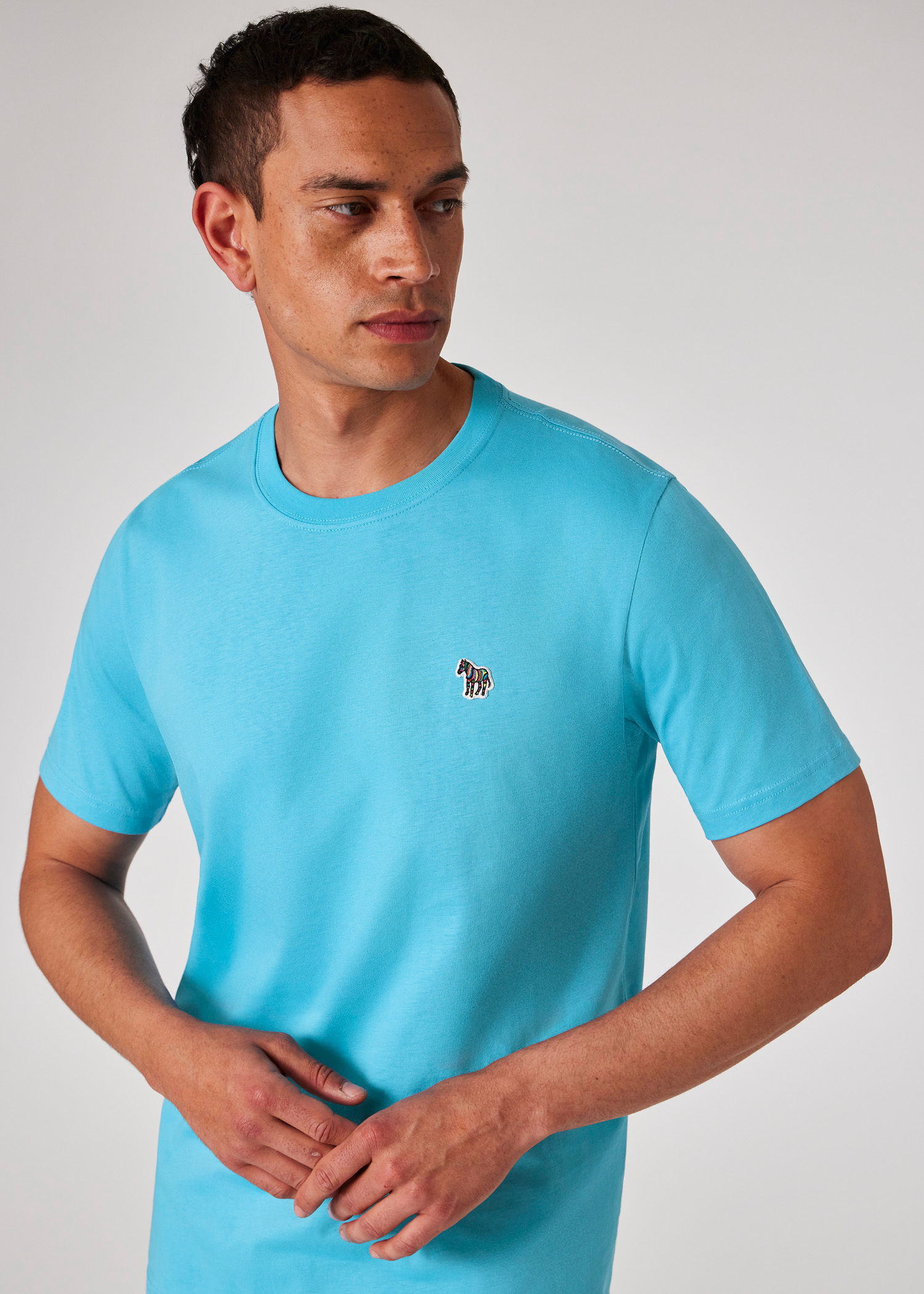 Tシャツ・カットソー PAUL SMITH Men T Shirts M2R861Y P2211949 Blue Men's Bright Blue Organic Cotton Zebra Logo T-Shirt