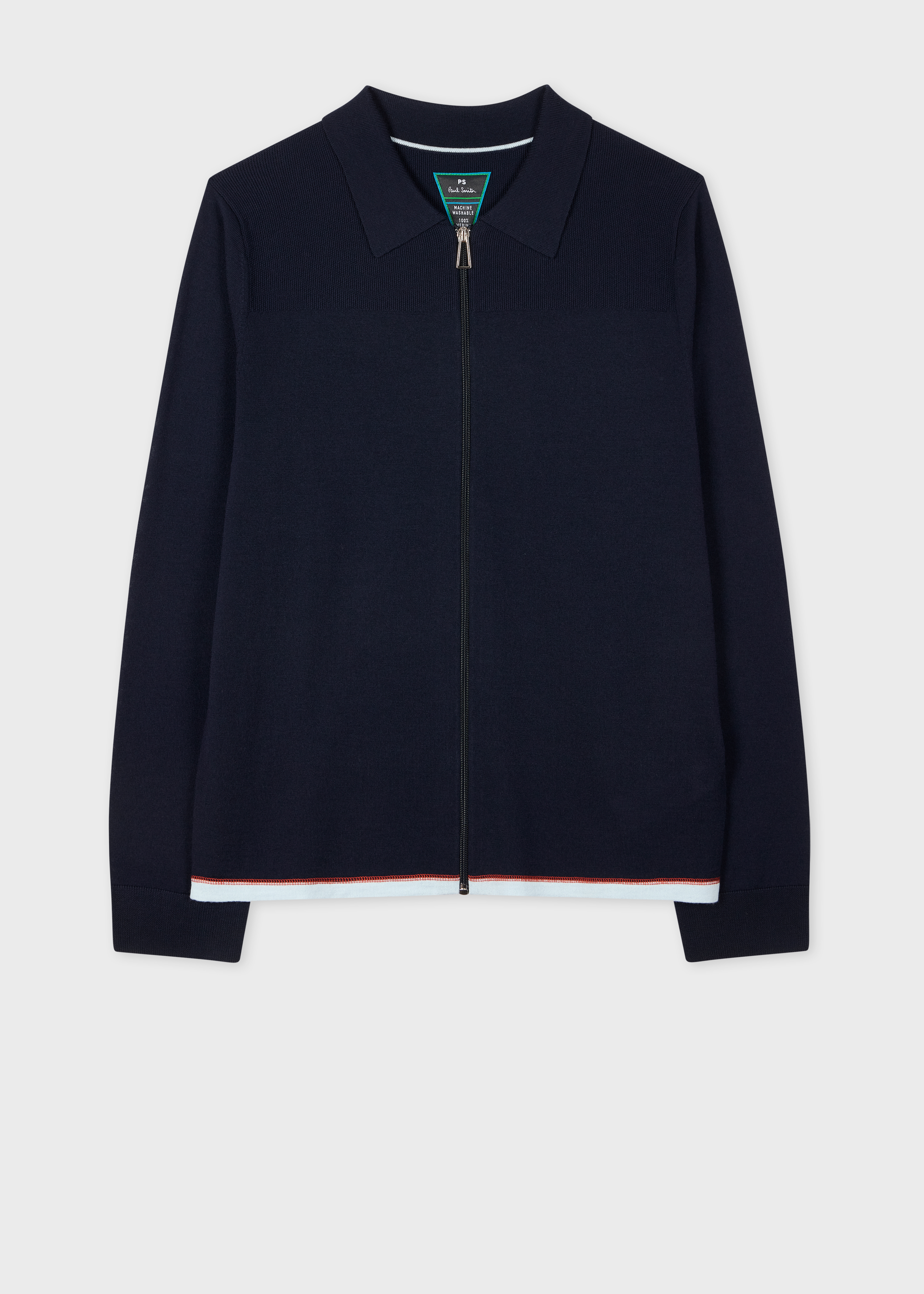 パーカー・フーディ Paul Smith Merino Wool Jersey With Striped Detailing Black Merino Wool 'Sports Stripe' Half Zip