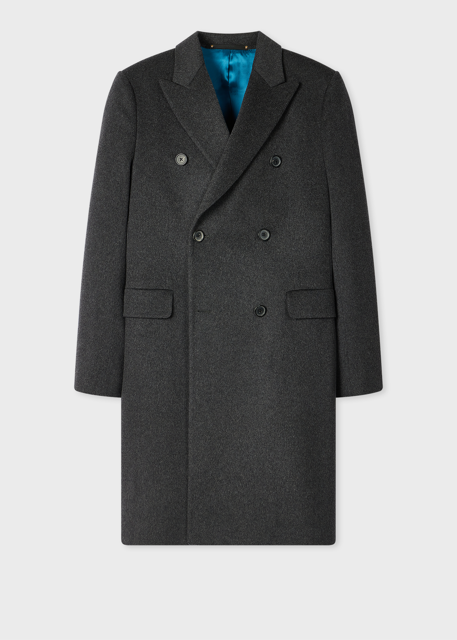 Charcoal Wool-Cashmere Blend Double Breasted Overcoat