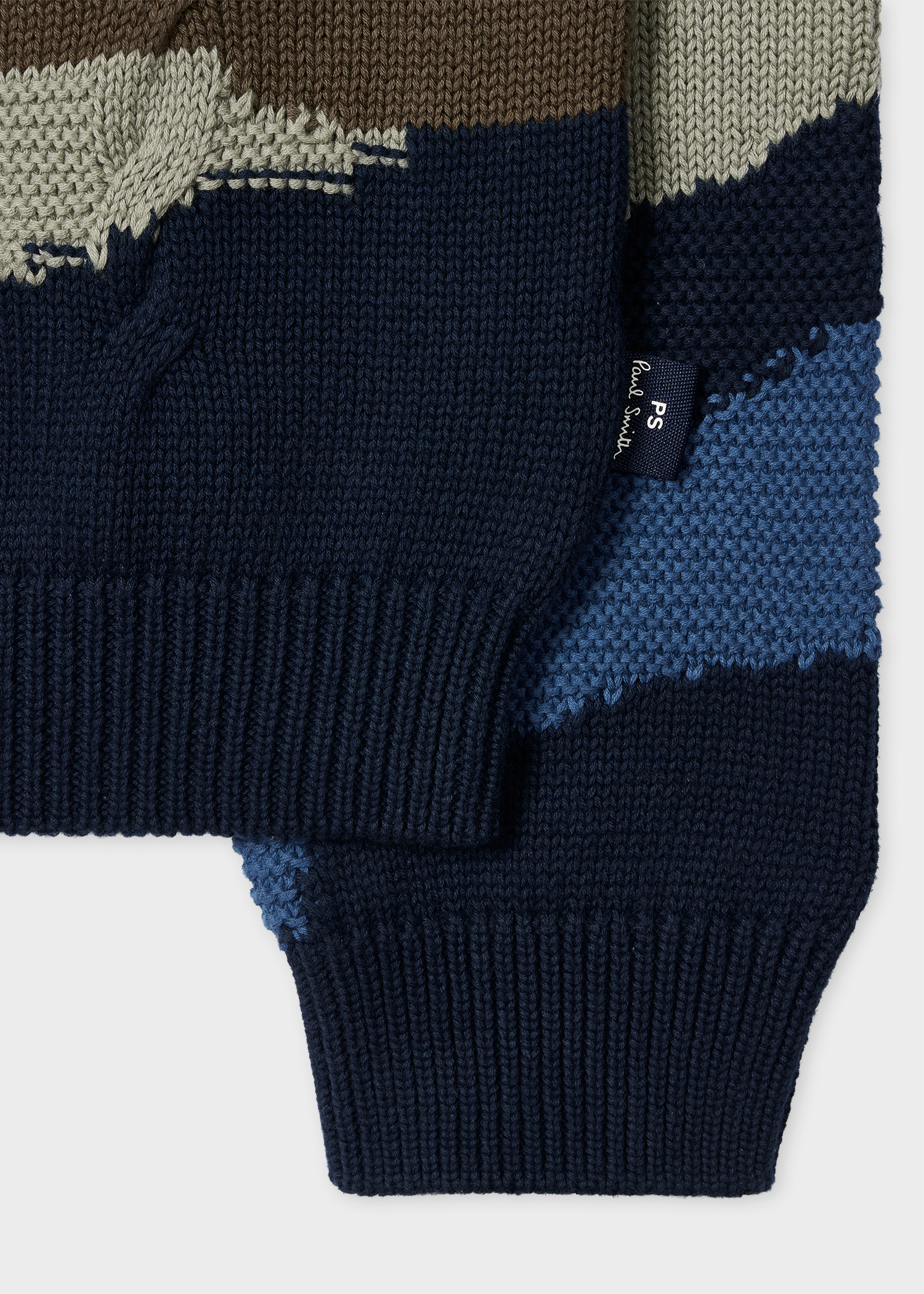 Paul Smith Wool×Cotton×Acrylic Knit Women's Navy 'Swirl' Embroidered Sleeves Knitted Sweater