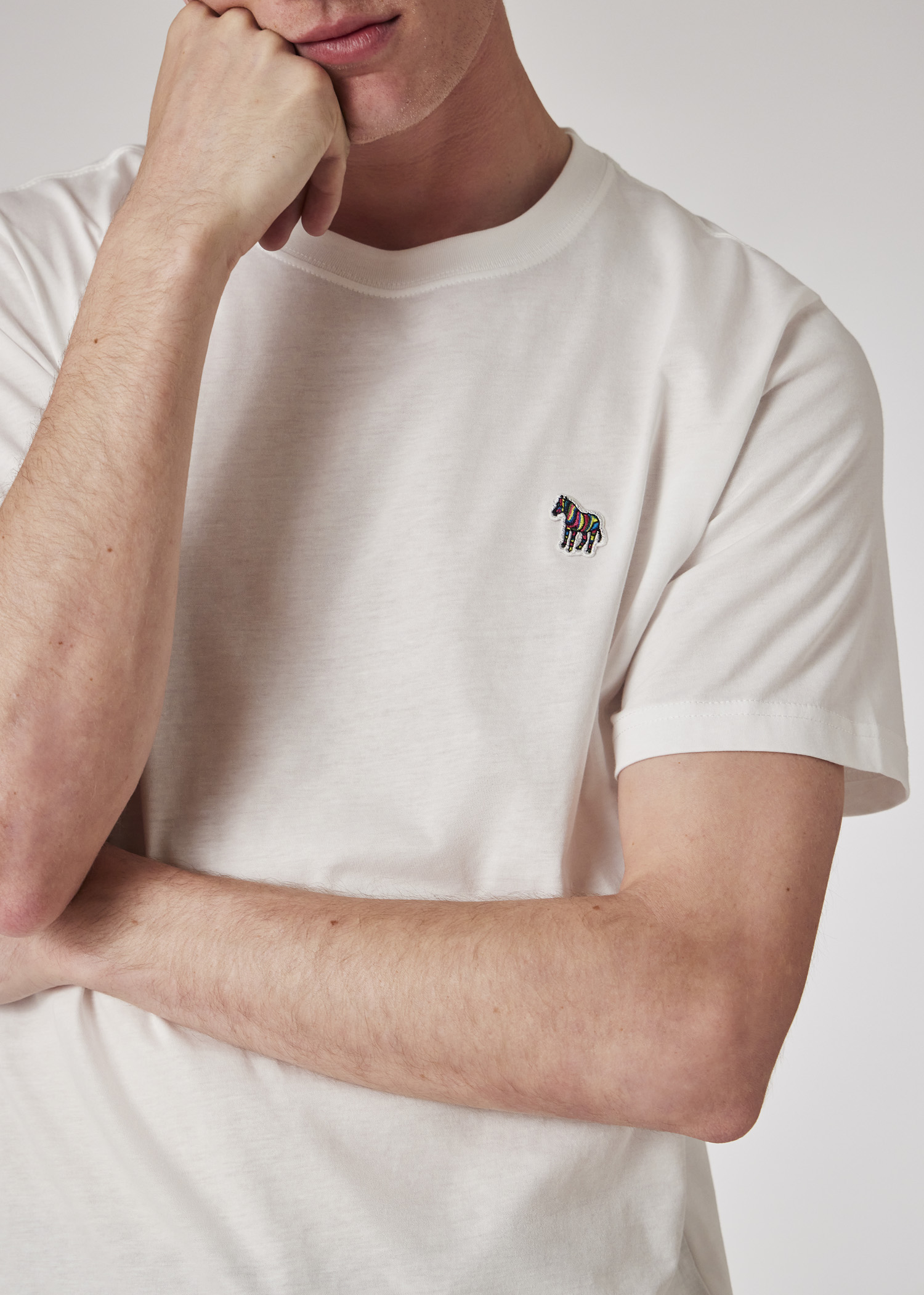 Men's White Cotton Zebra Logo T-Shirt