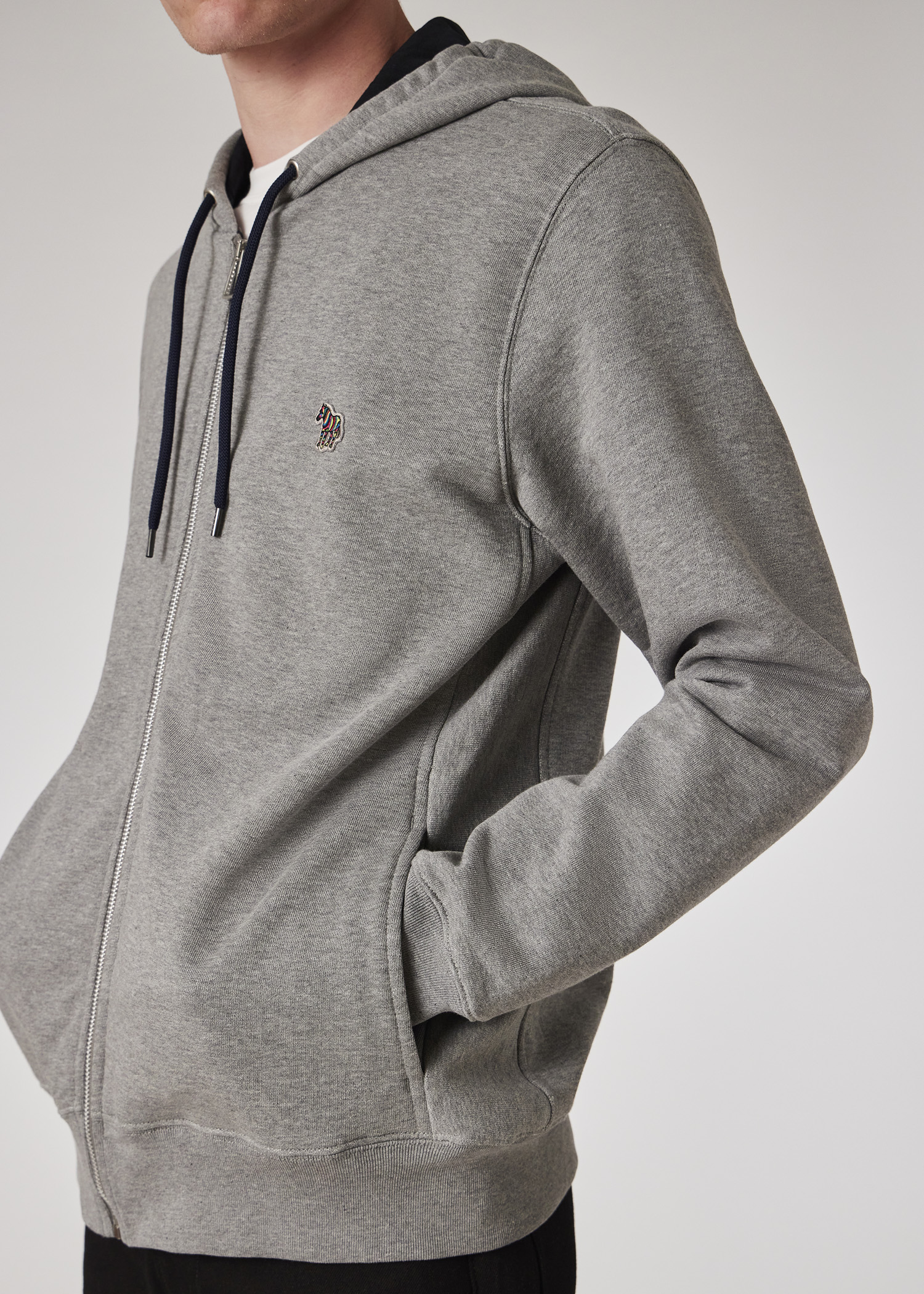 Men's Black Cotton Zip-Front Zebra Logo Hoodie Men's Black Cotton Zip-Front Zebra Logo Hoodie