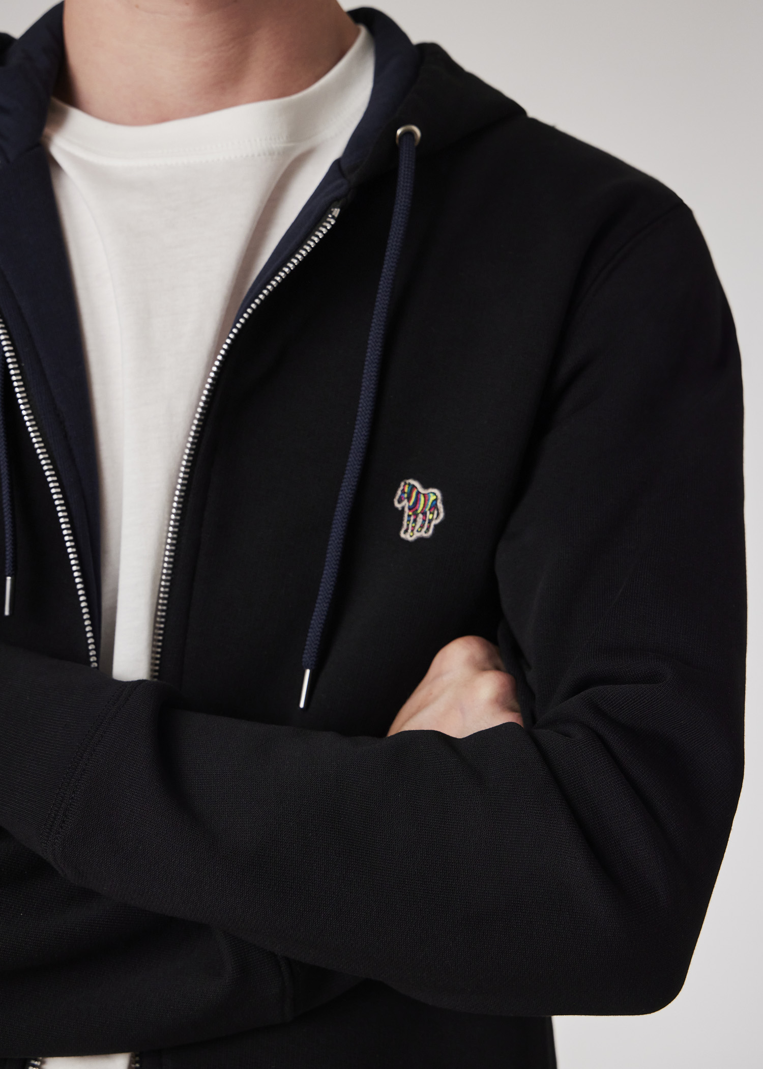 Grey Cotton Zip-Front Zebra Logo Hoodie Grey Cotton Zip-Front Zebra Logo Hoodie