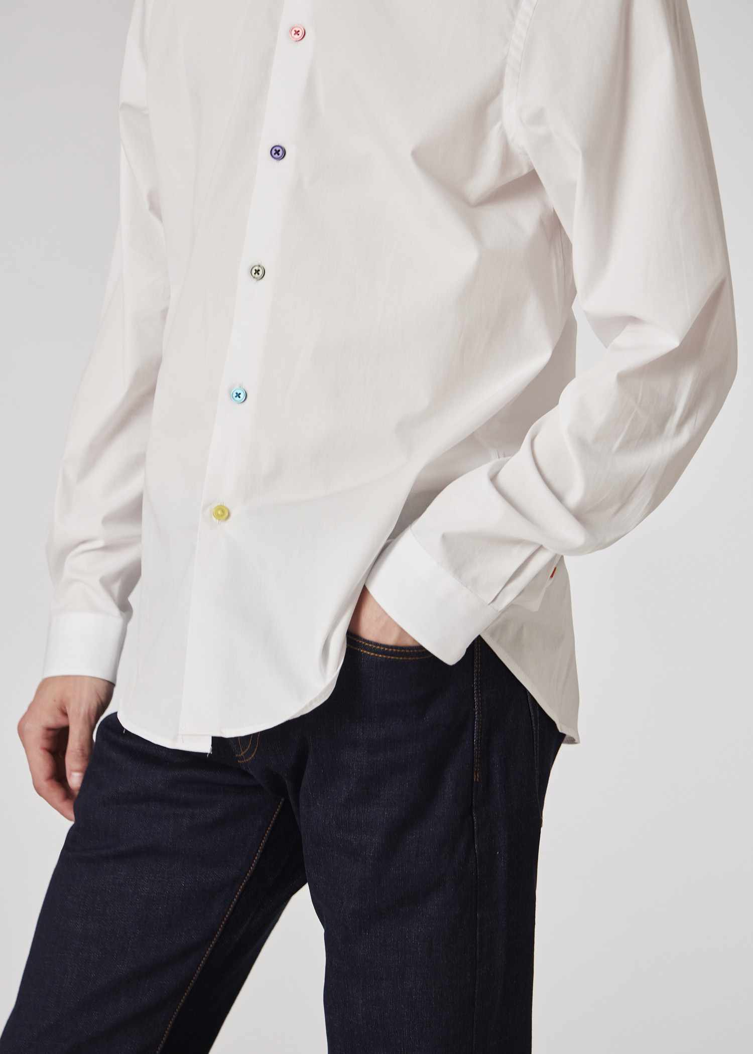 Tシャツ・カットソー Paul Smith MENS S/C TAILORED FIT SHIRT Men's Tailored-Fit White Stretch-Cotton Shirt With