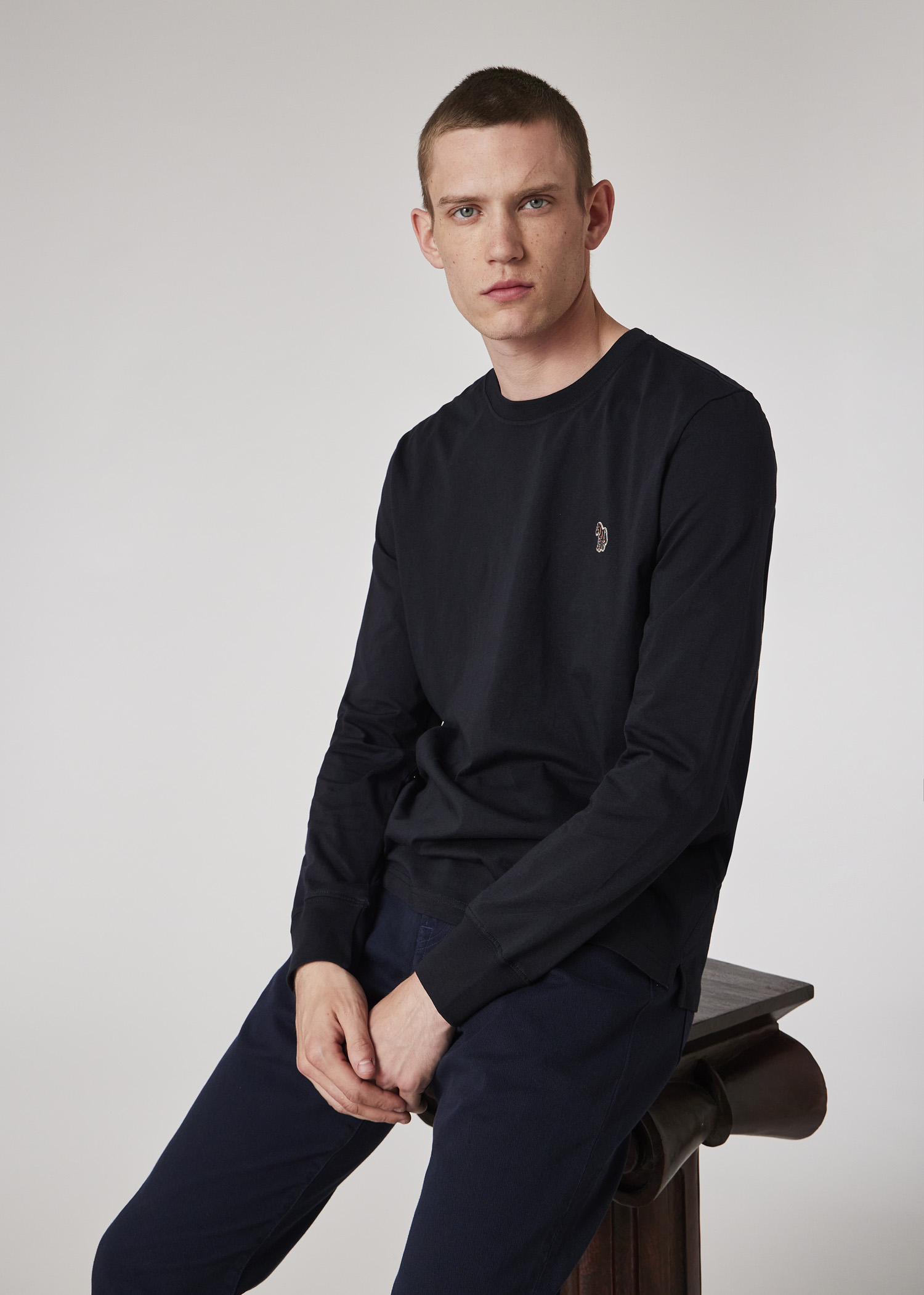Men's White Cotton Zebra Logo Long-Sleeve T-Shirt