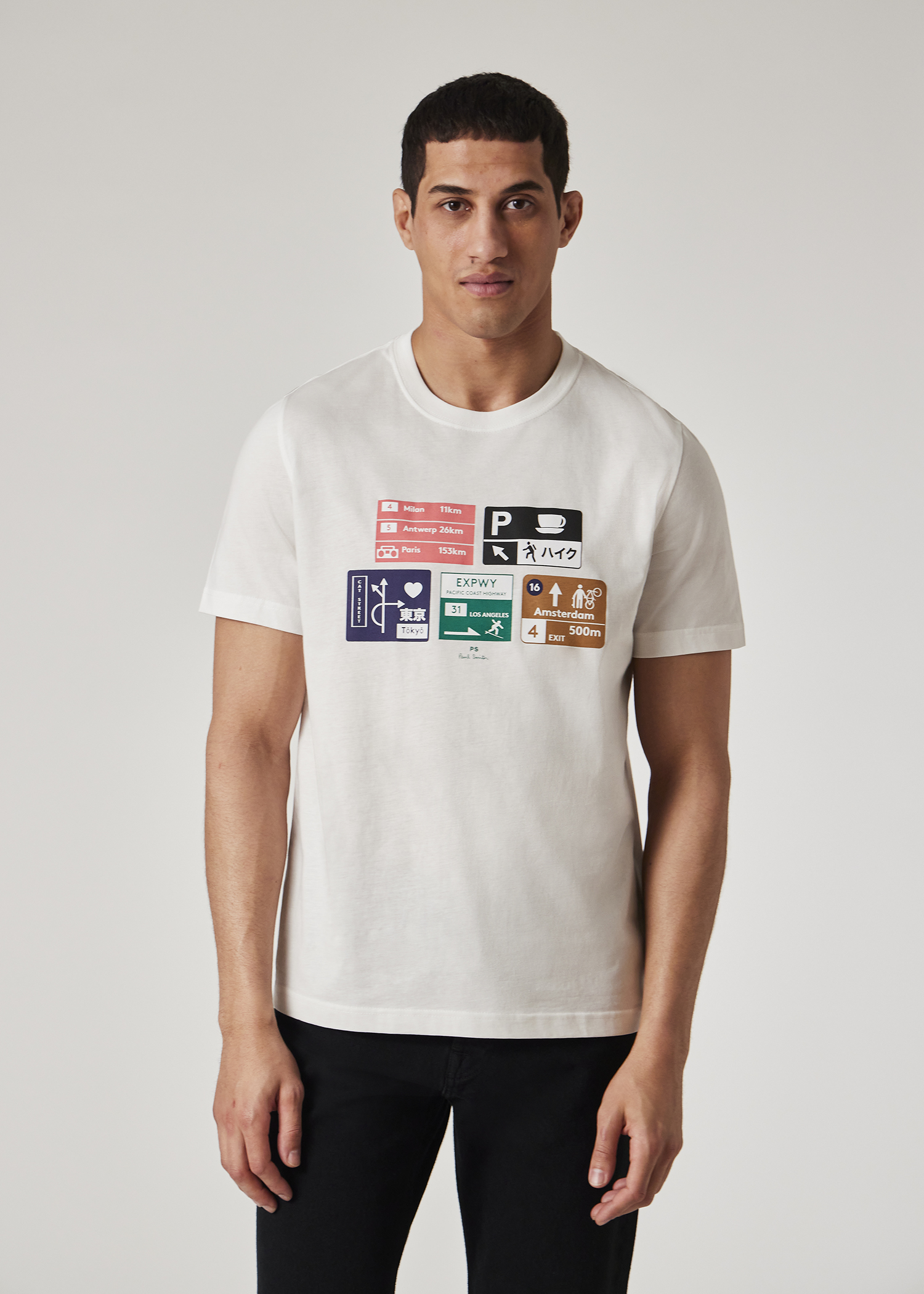 White 'Road Signs' Print T-Shirt