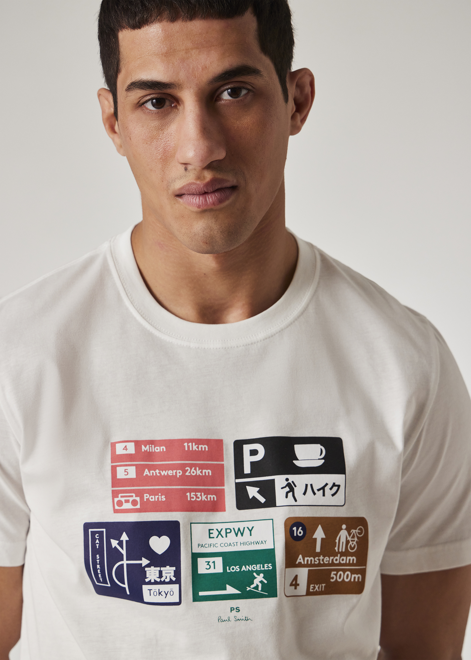 White 'Road Signs' Print T-Shirt