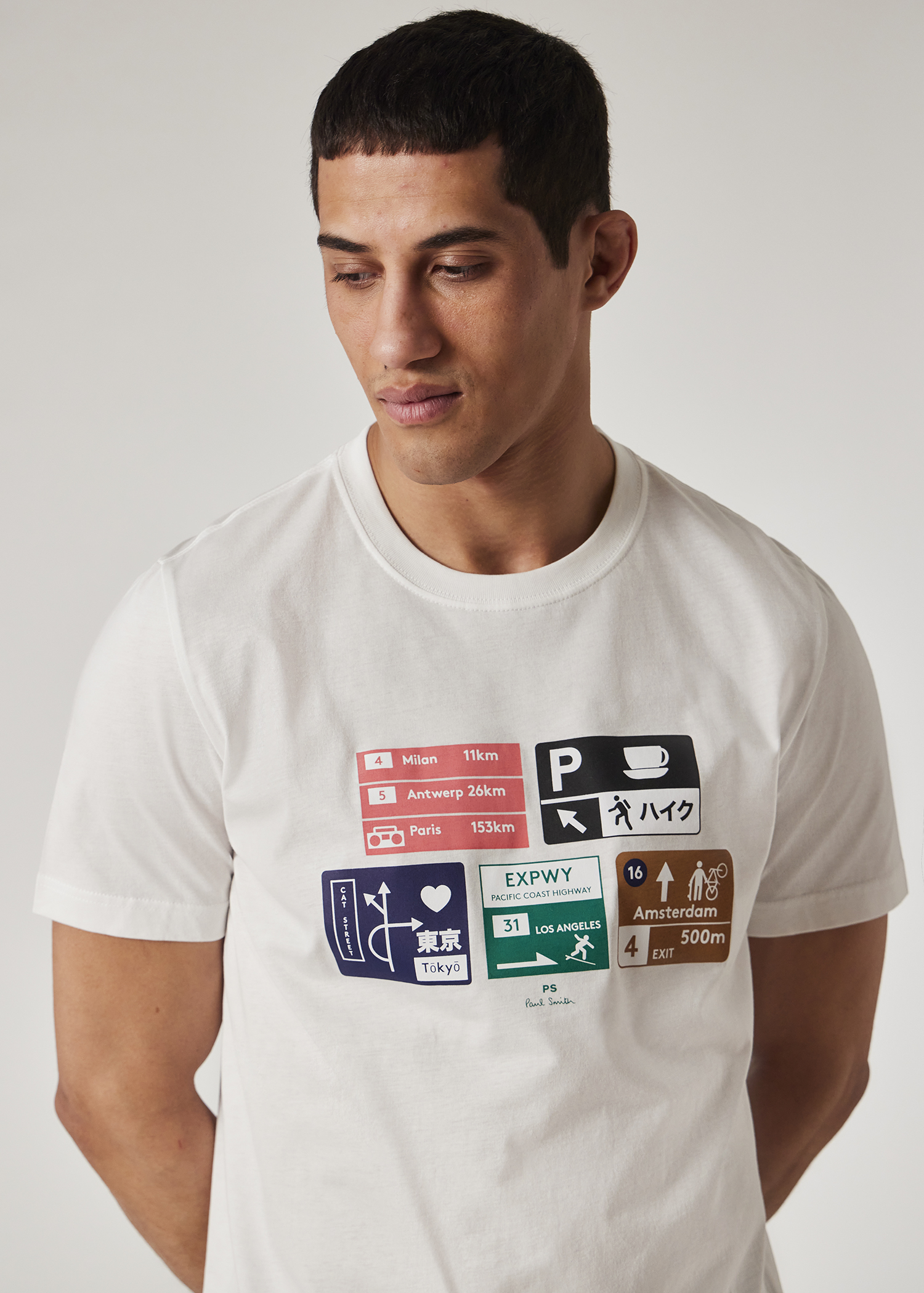 White 'Road Signs' Print T-Shirt