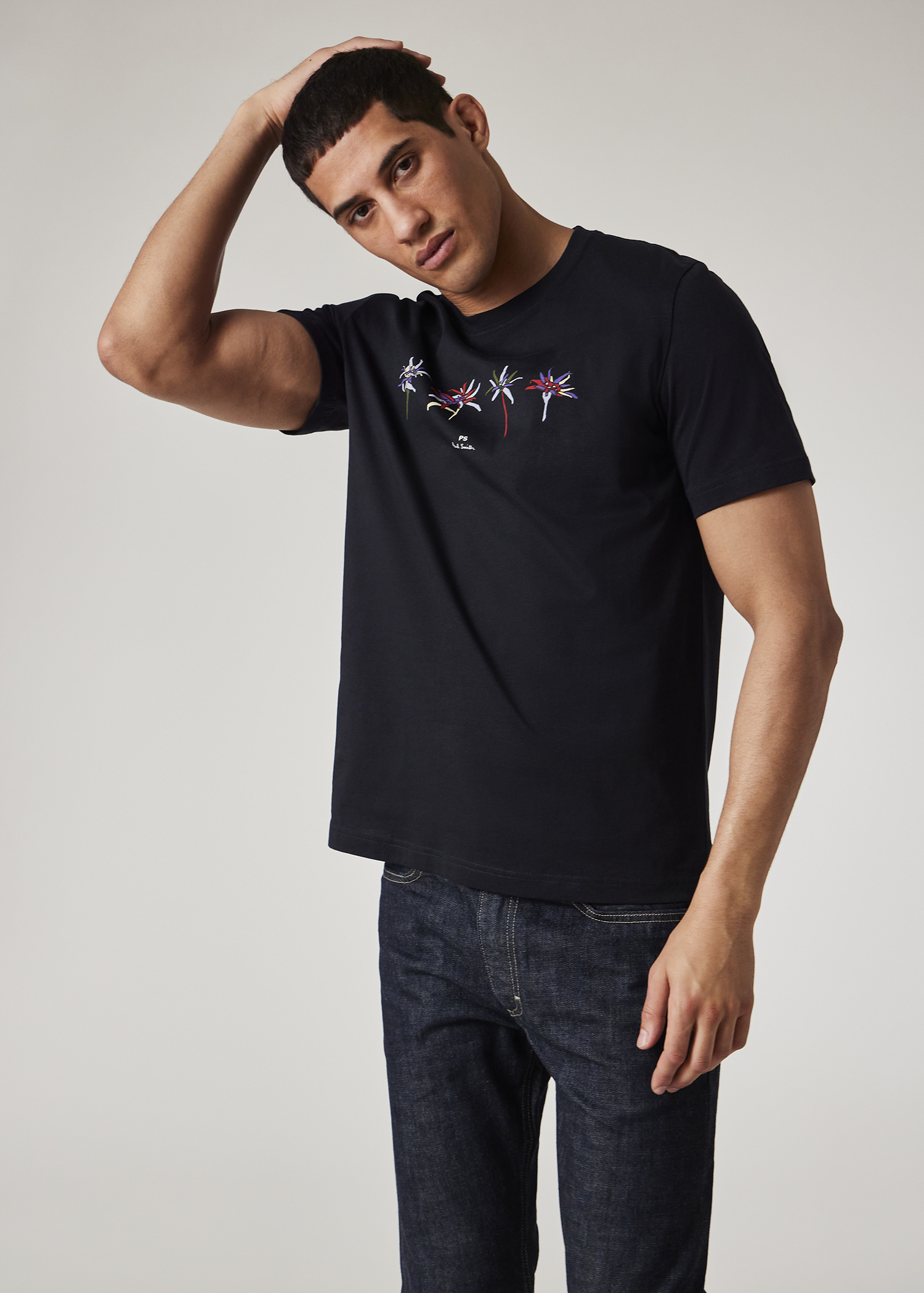Men's Dark Navy 'Edelweiss' Print T-Shirt
